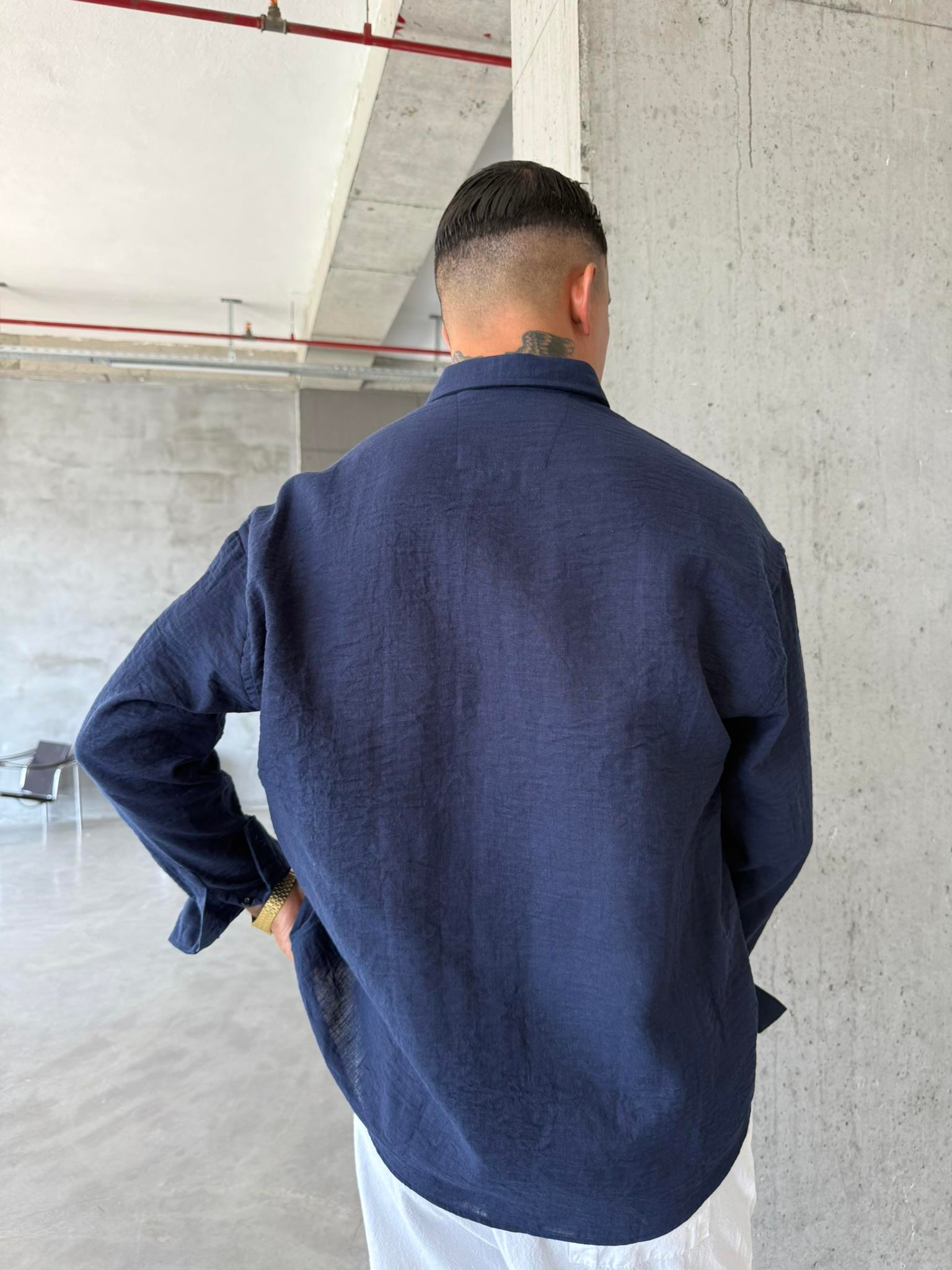 Erkek Basic Uzun Kollu Gömlek - Lacivert