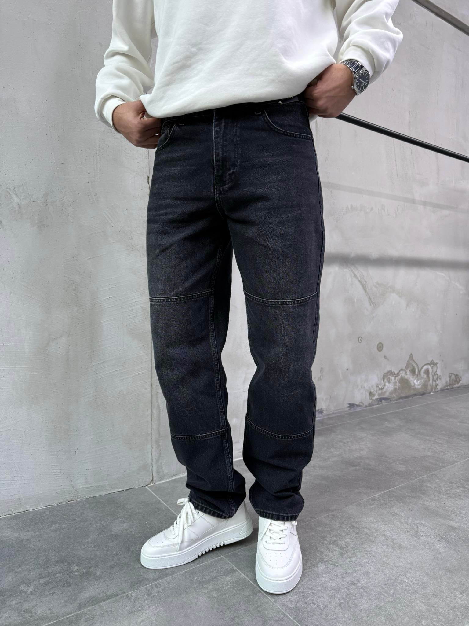Erkek Blok Dikiş Detaylı Baggy Fit Jean Pantolon Siyah