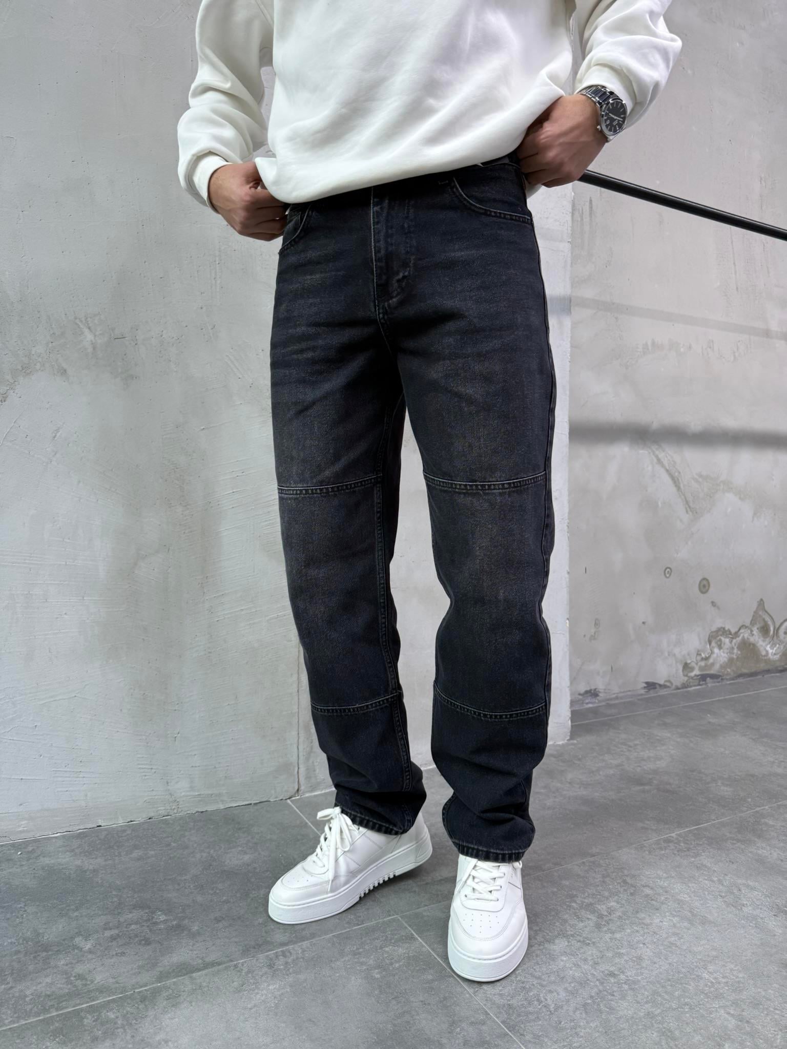 Erkek Blok Dikiş Detaylı Baggy Fit Jean Pantolon Siyah