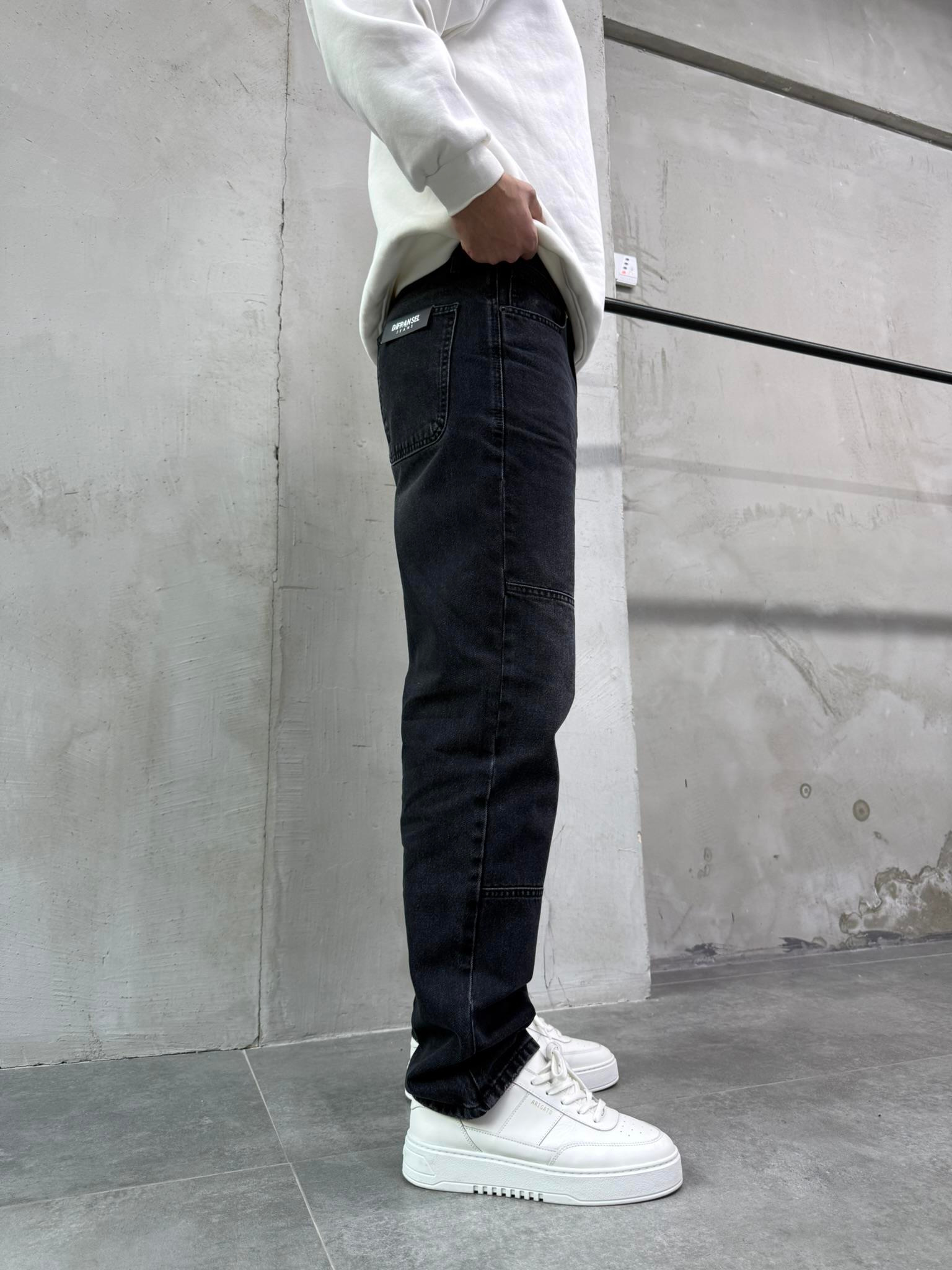 Erkek Blok Dikiş Detaylı Baggy Fit Jean Pantolon Siyah