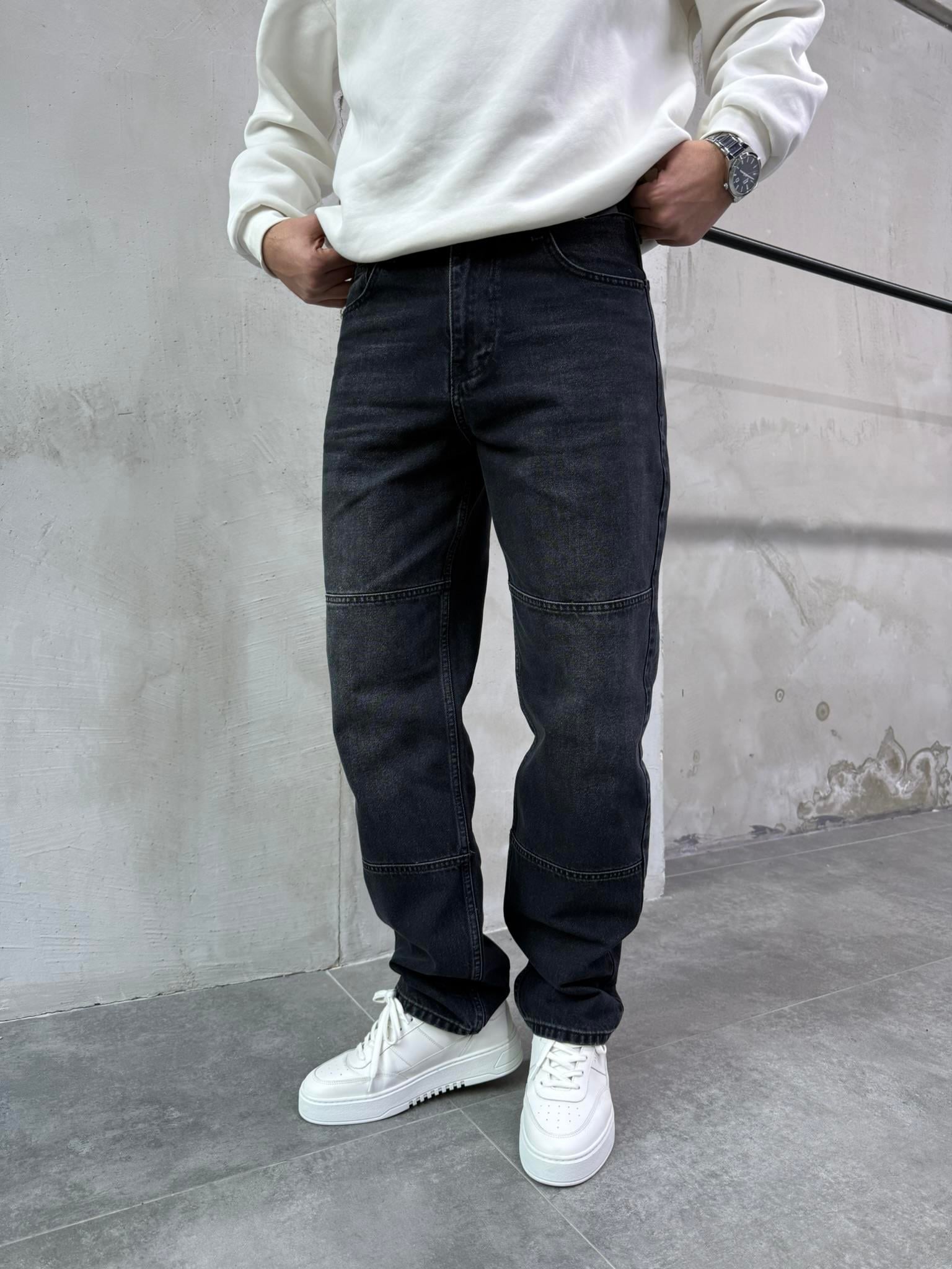 Erkek Blok Dikiş Detaylı Baggy Fit Jean Pantolon Siyah