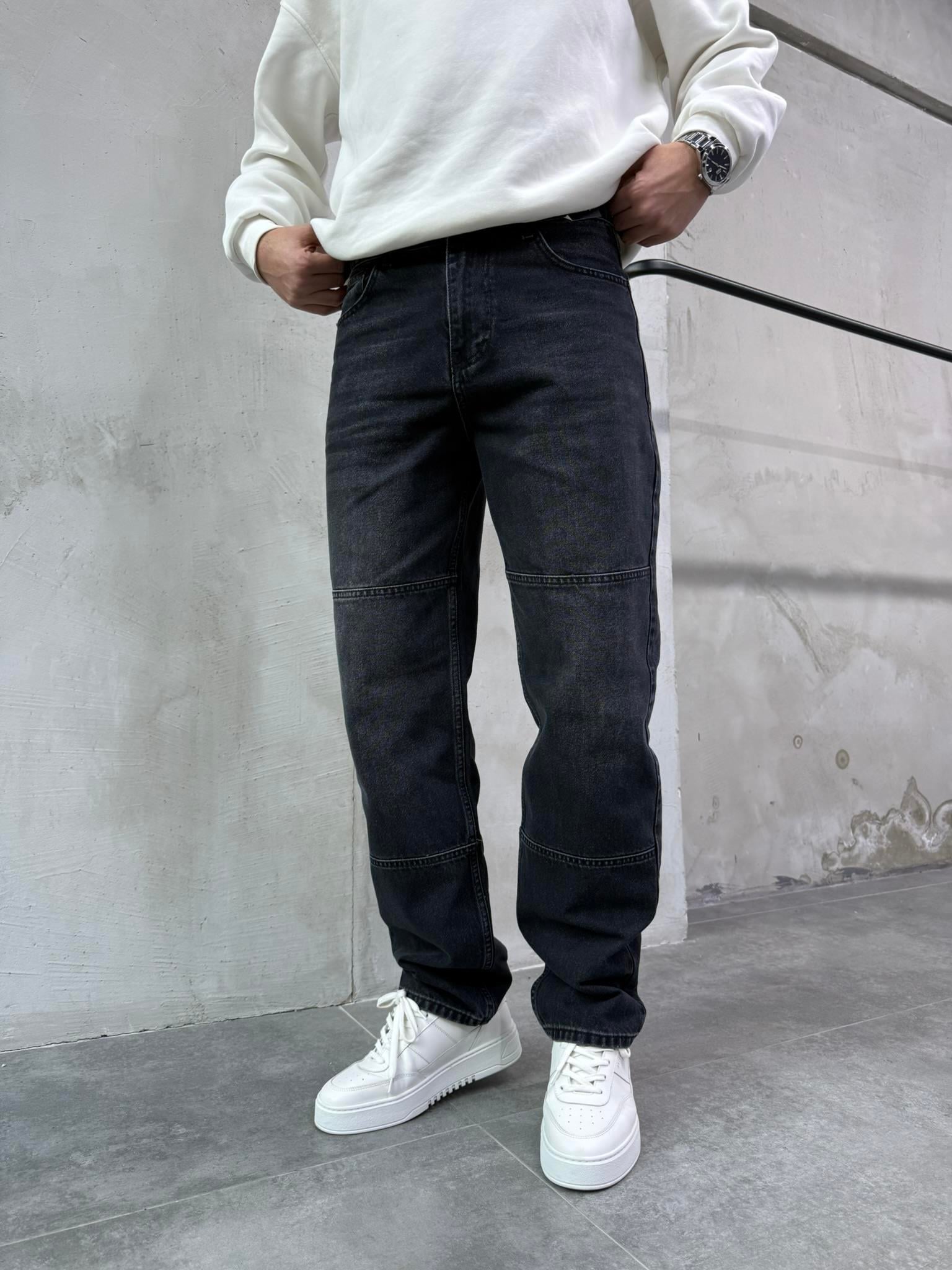 Erkek Blok Dikiş Detaylı Baggy Fit Jean Pantolon Siyah