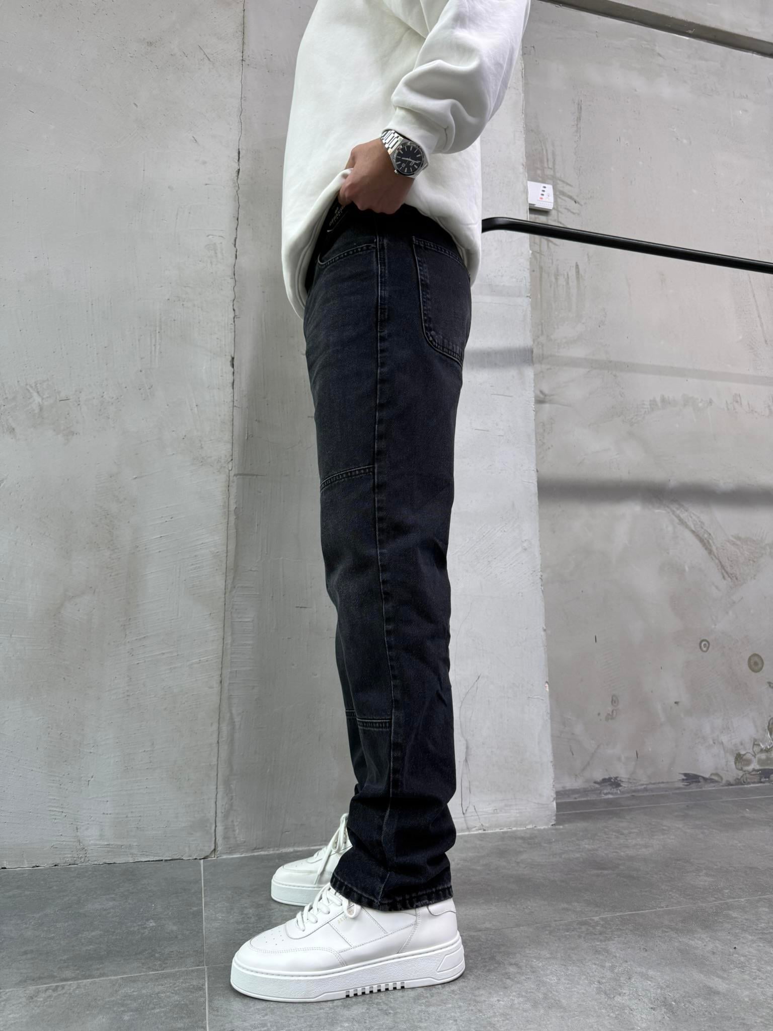 Erkek Blok Dikiş Detaylı Baggy Fit Jean Pantolon Siyah