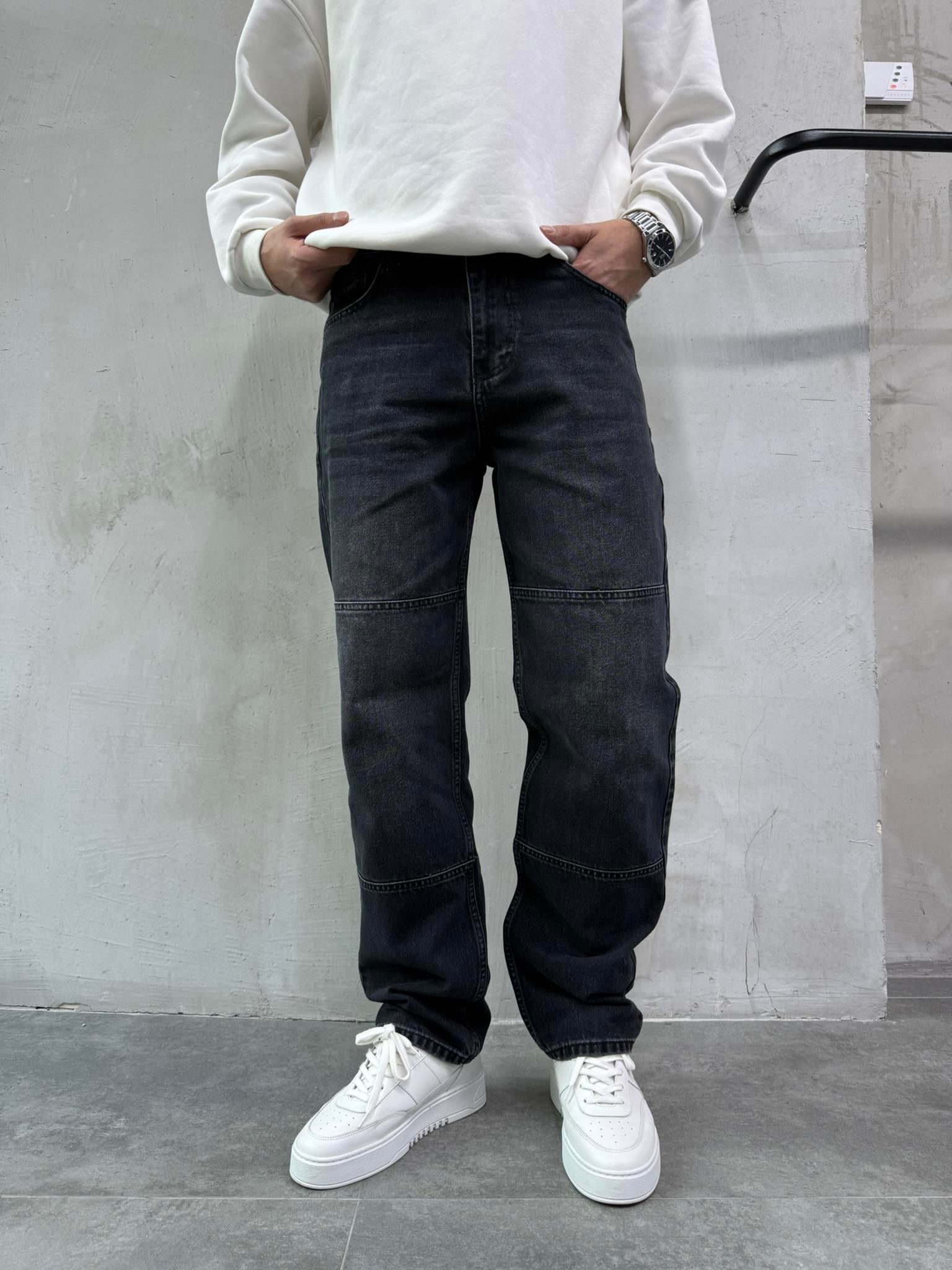 Erkek Blok Dikiş Detaylı Baggy Fit Jean Pantolon Siyah