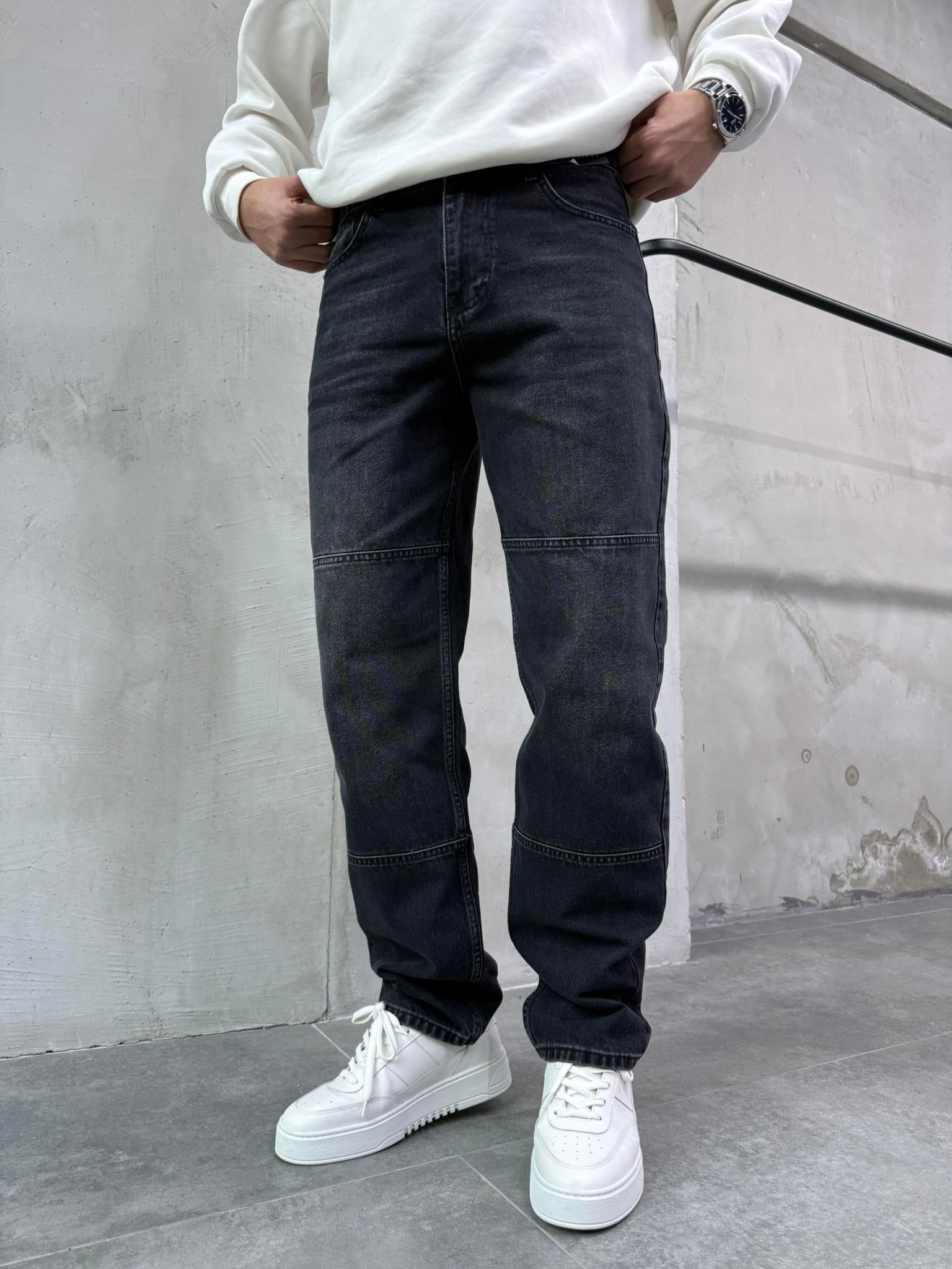 Erkek Blok Dikiş Detaylı Baggy Fit Jean Pantolon Siyah