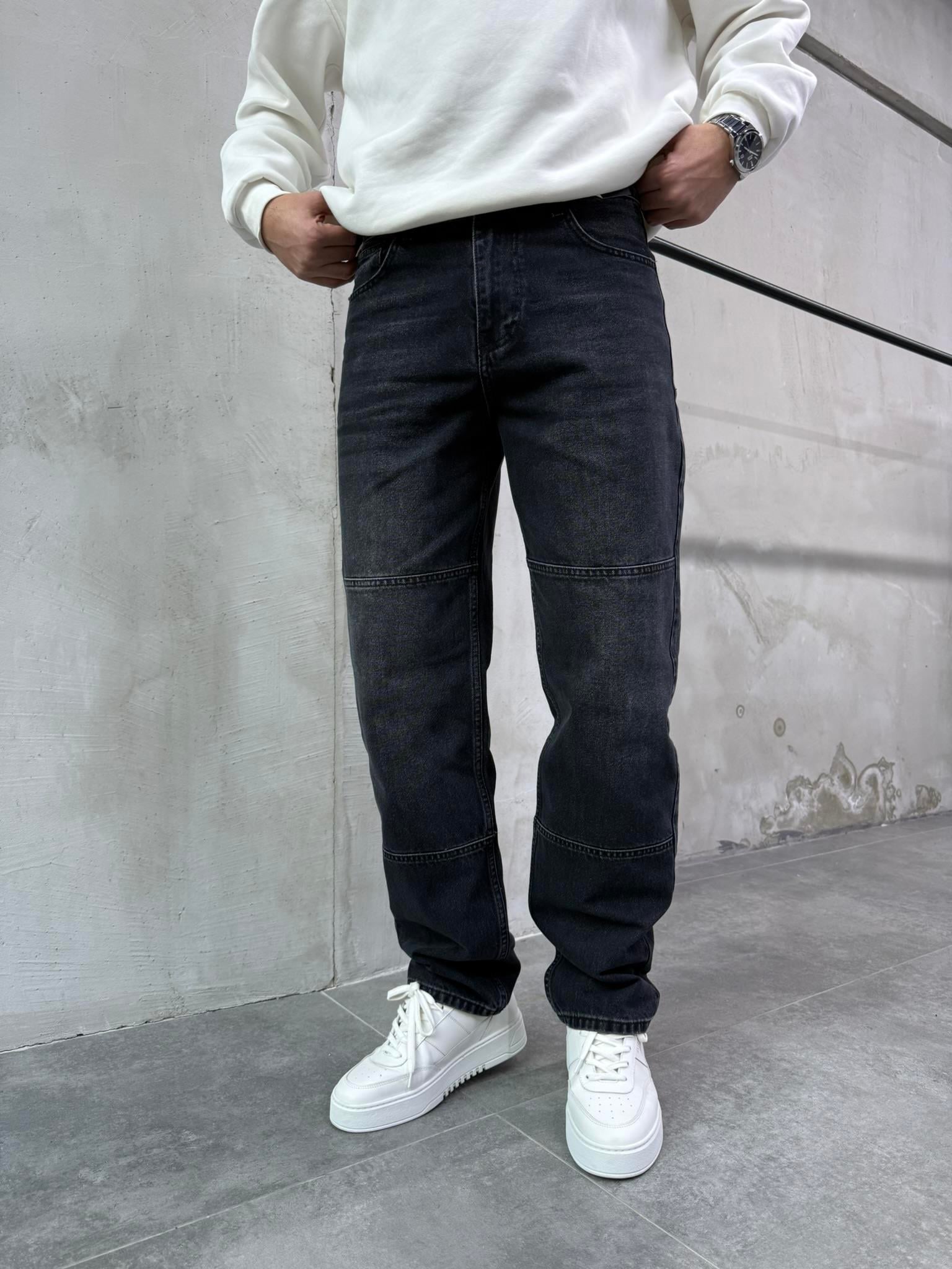 Erkek Blok Dikiş Detaylı Baggy Fit Jean Pantolon Siyah