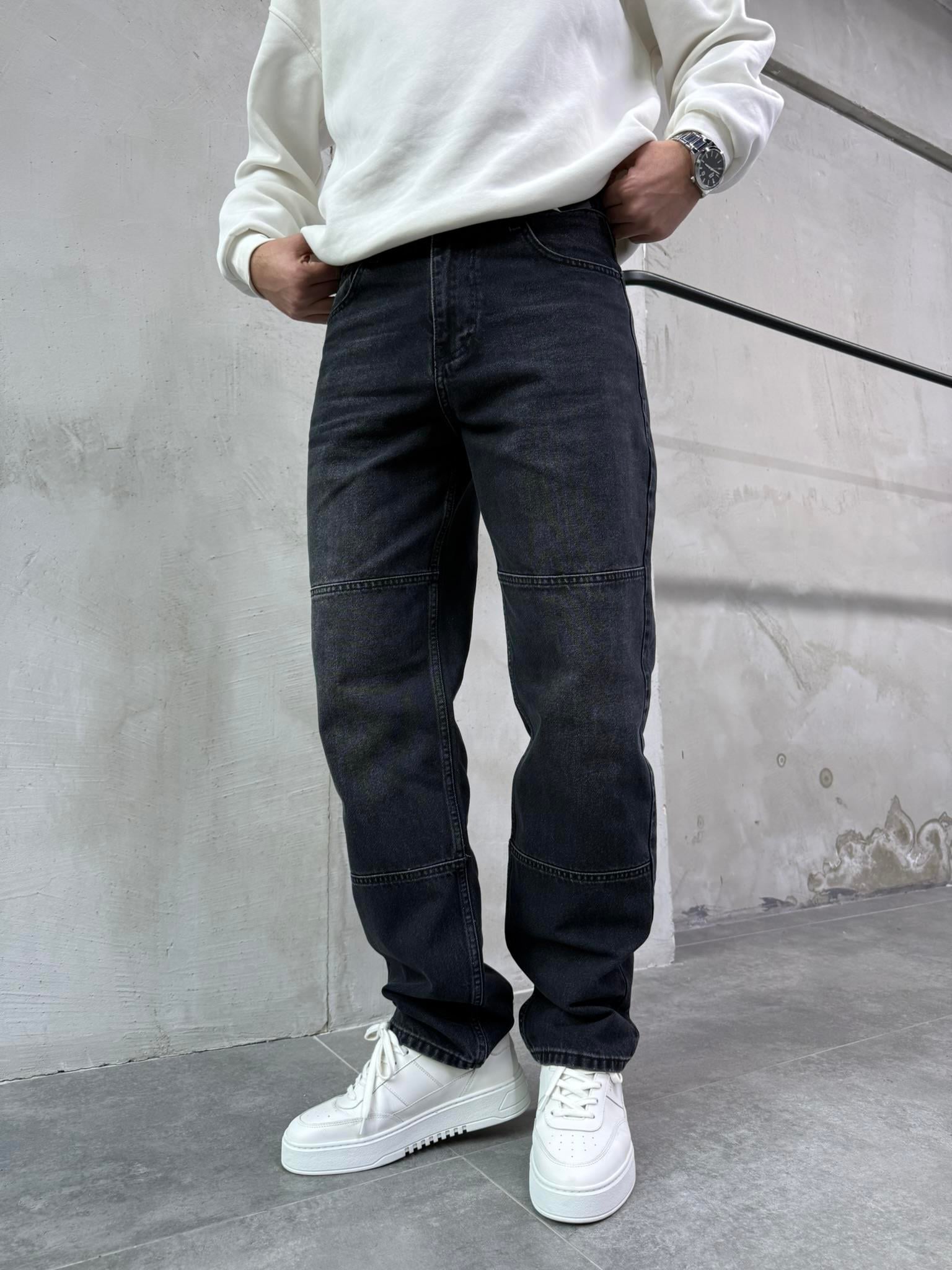 Erkek Blok Dikiş Detaylı Baggy Fit Jean Pantolon Siyah