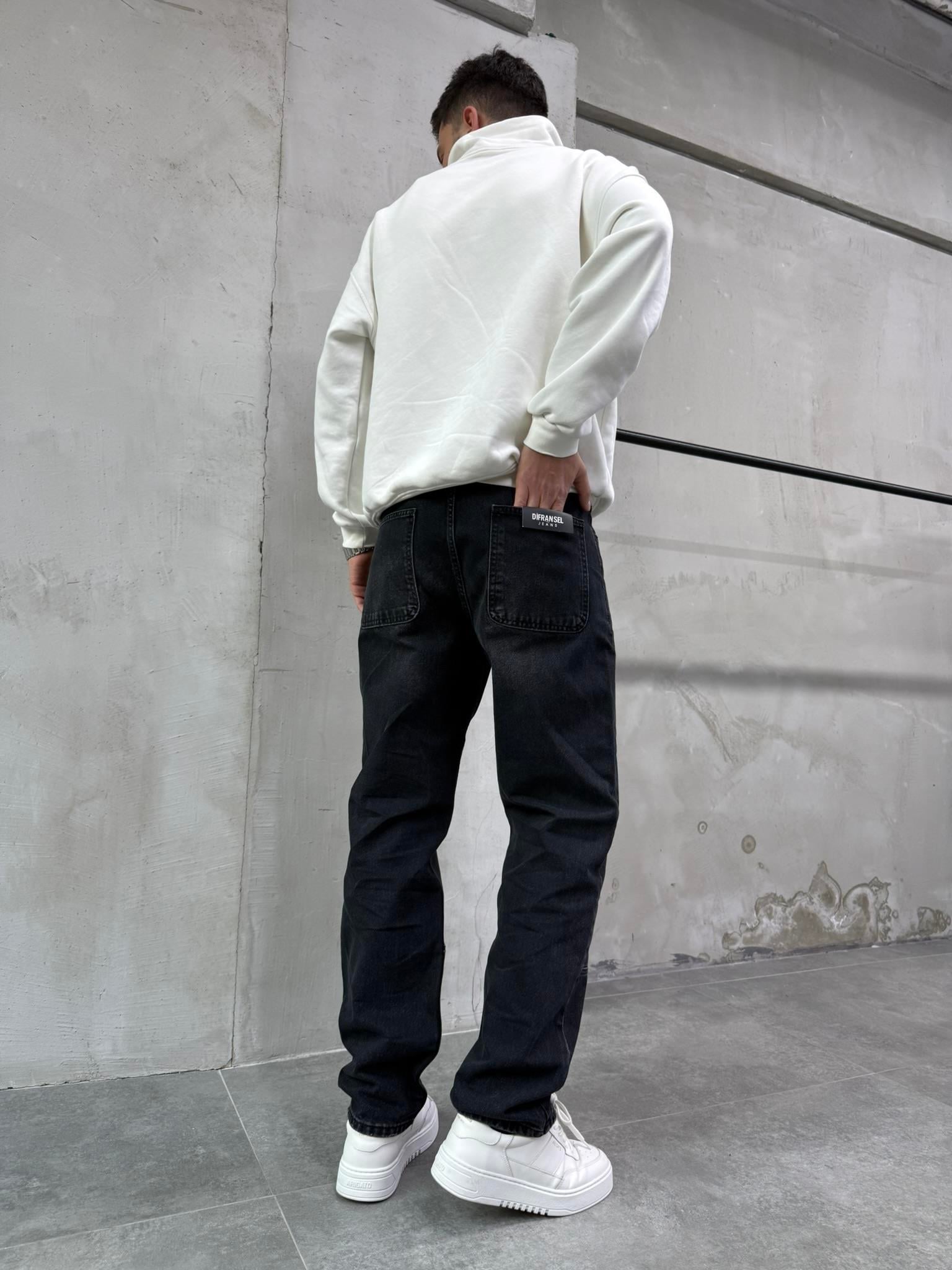 Erkek Blok Dikiş Detaylı Baggy Fit Jean Pantolon Siyah