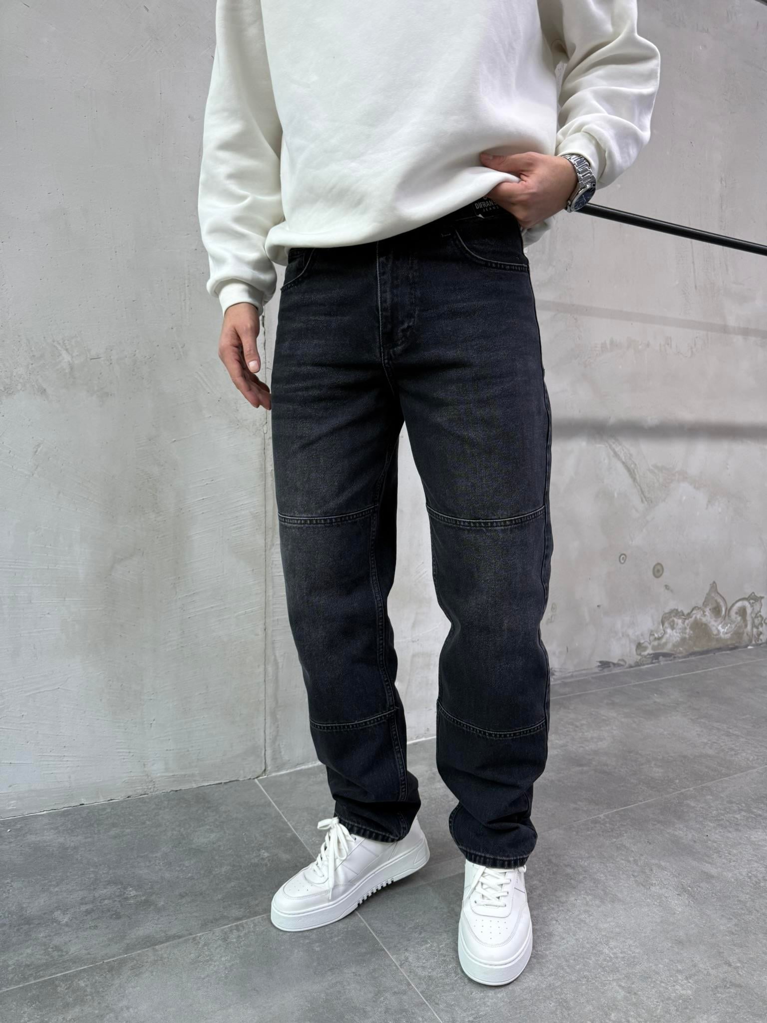 Erkek Blok Dikiş Detaylı Baggy Fit Jean Pantolon Siyah