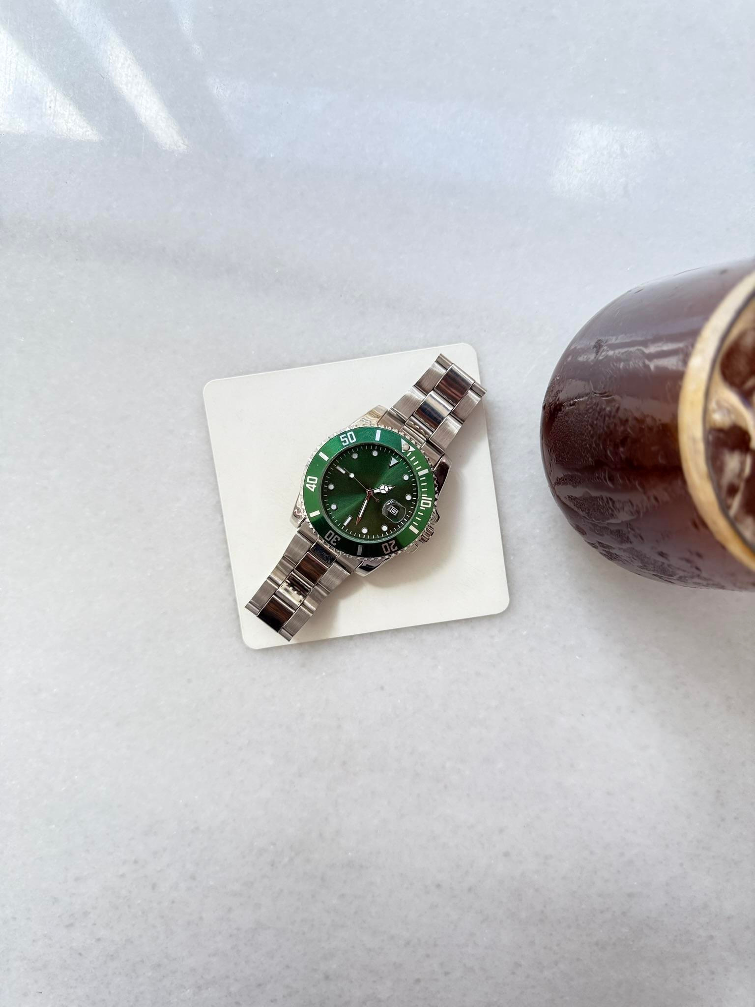 Erkek Deep Black Çelik Kasa Saat - Yeşil