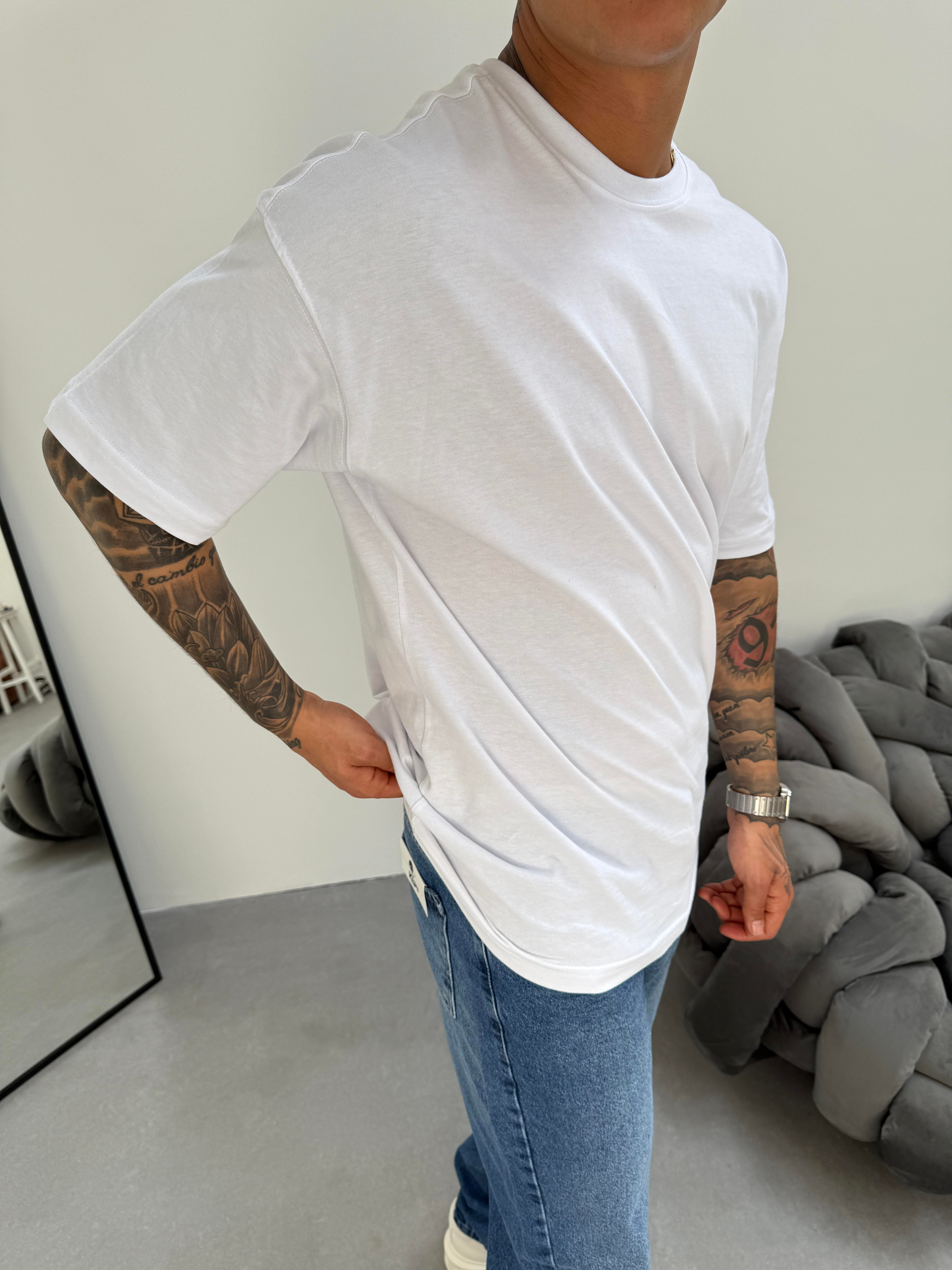 Erkek Düz Basic  T-Shirt - Beyaz