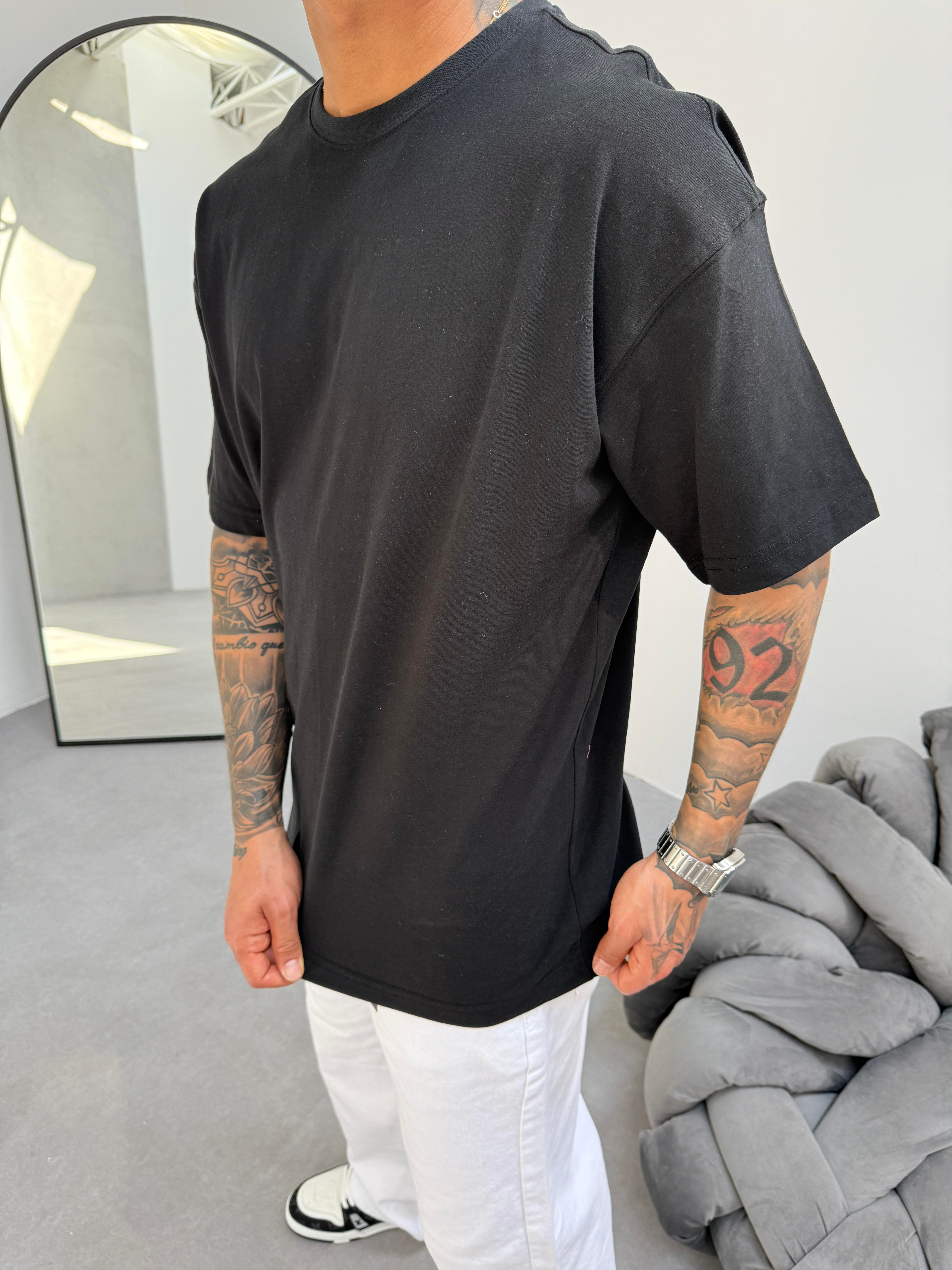 Erkek Düz Basic  T-Shirt - Siyah