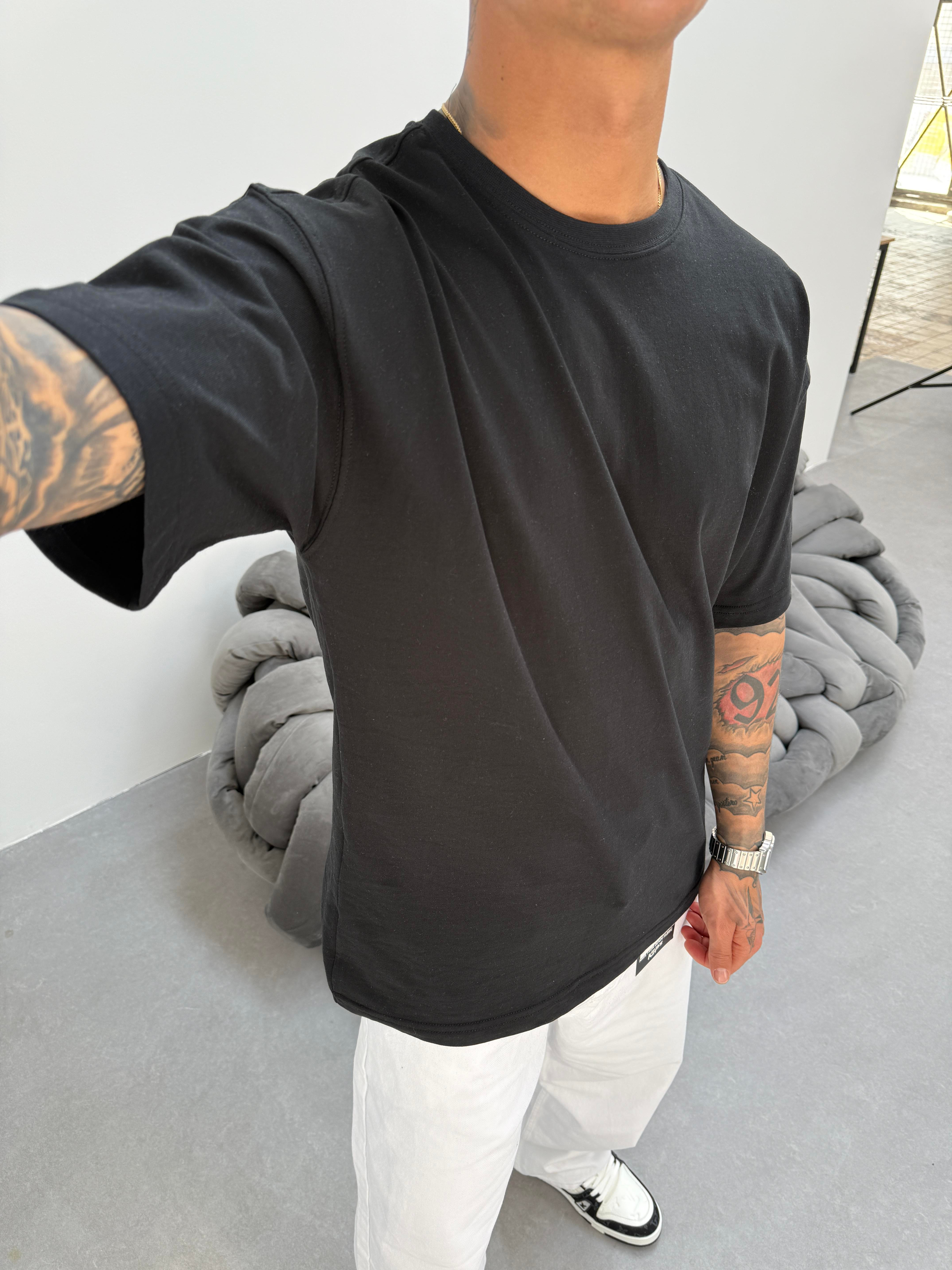 Erkek Düz Basic  T-Shirt - Siyah