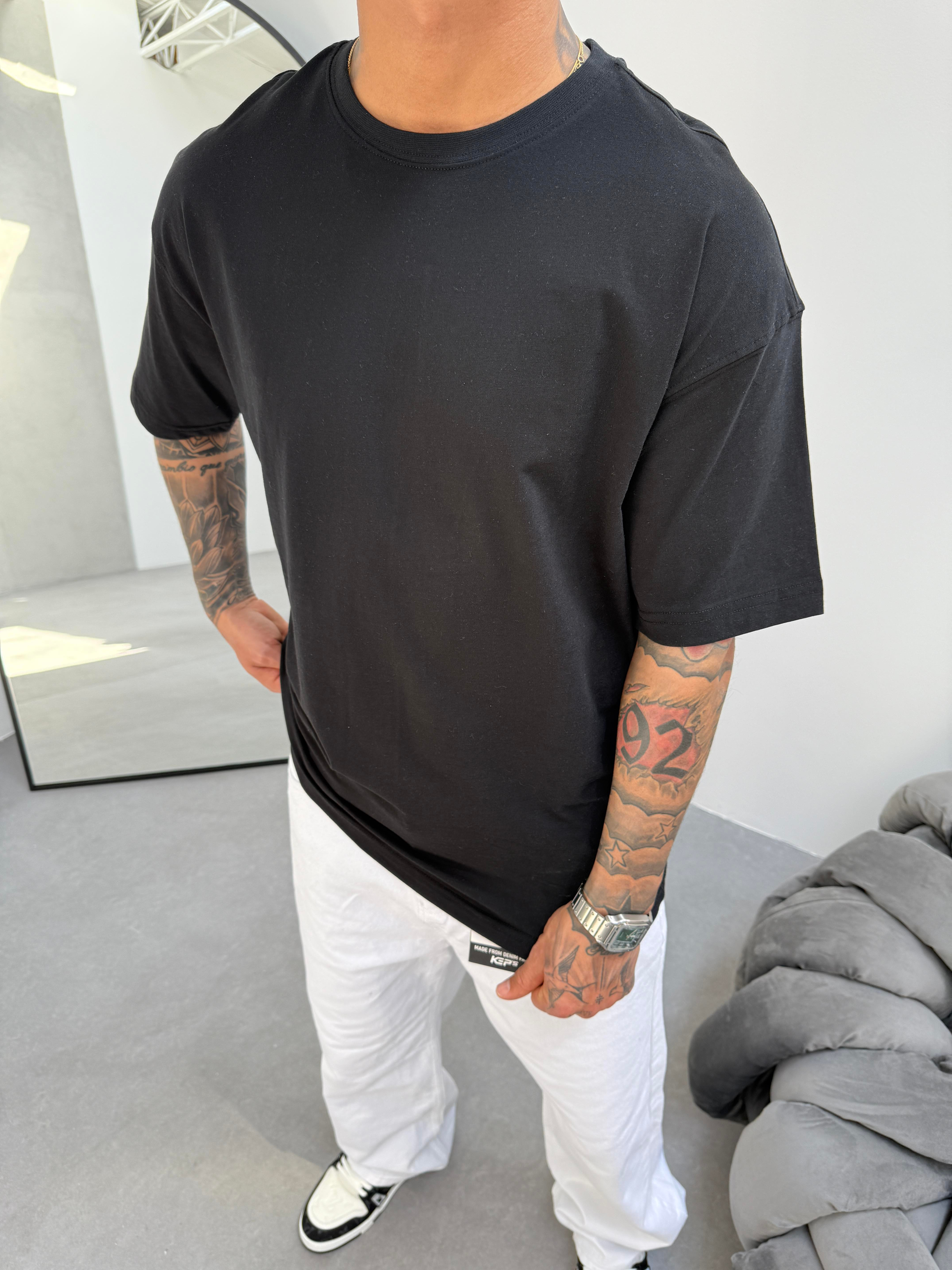 Erkek Düz Basic  T-Shirt - Siyah