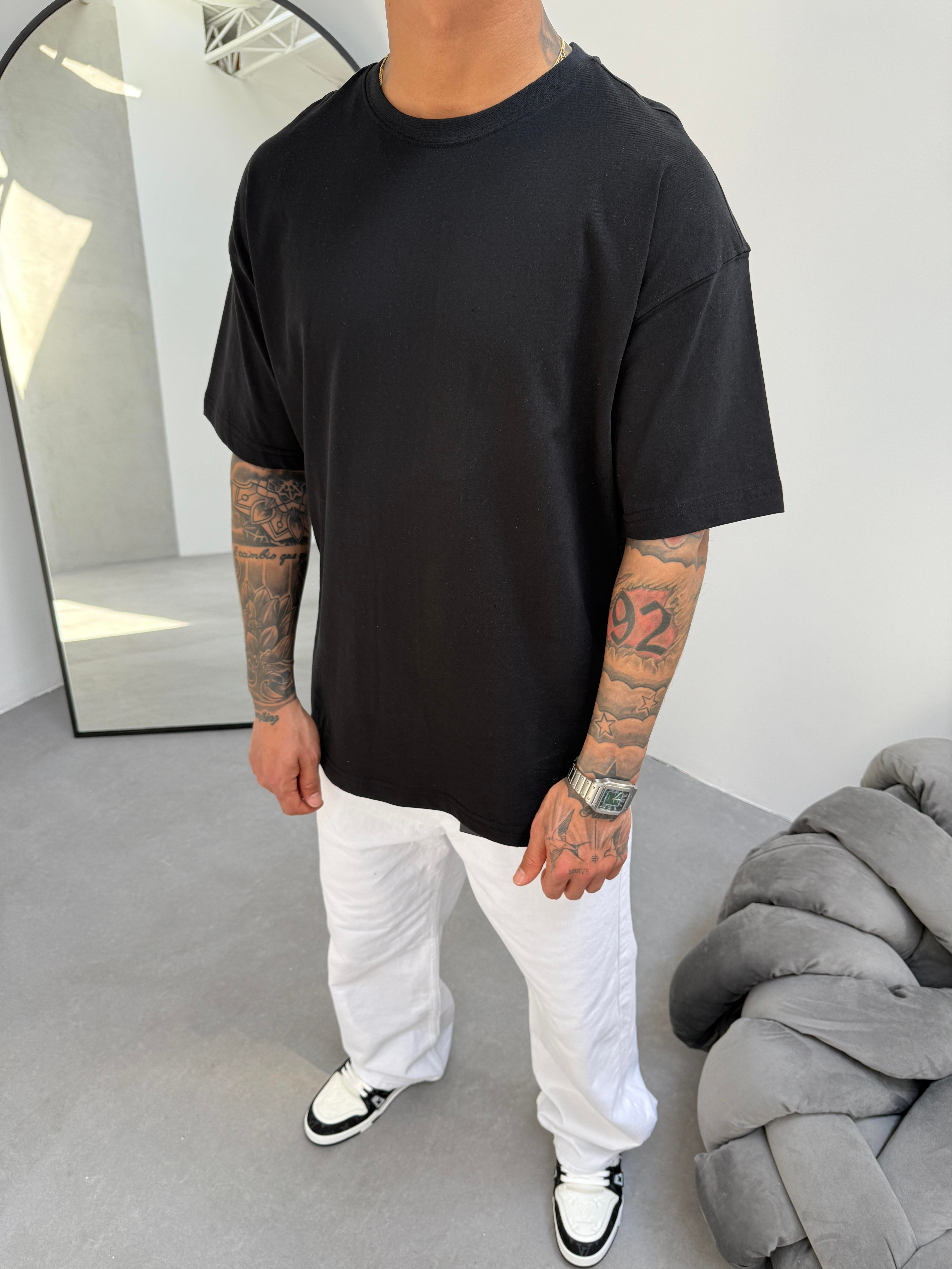 Erkek Düz Basic  T-Shirt - Siyah