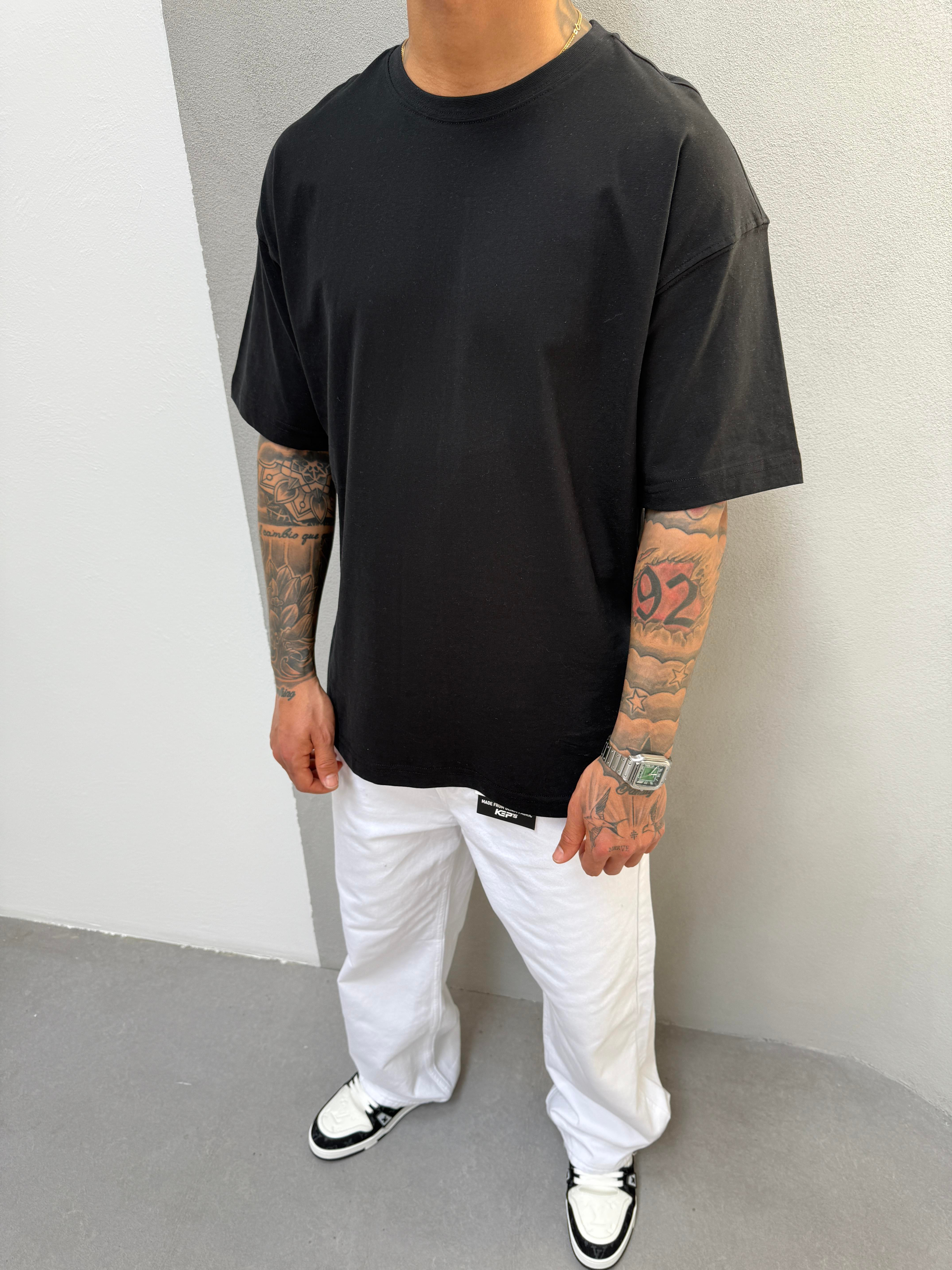 Erkek Düz Basic  T-Shirt - Siyah