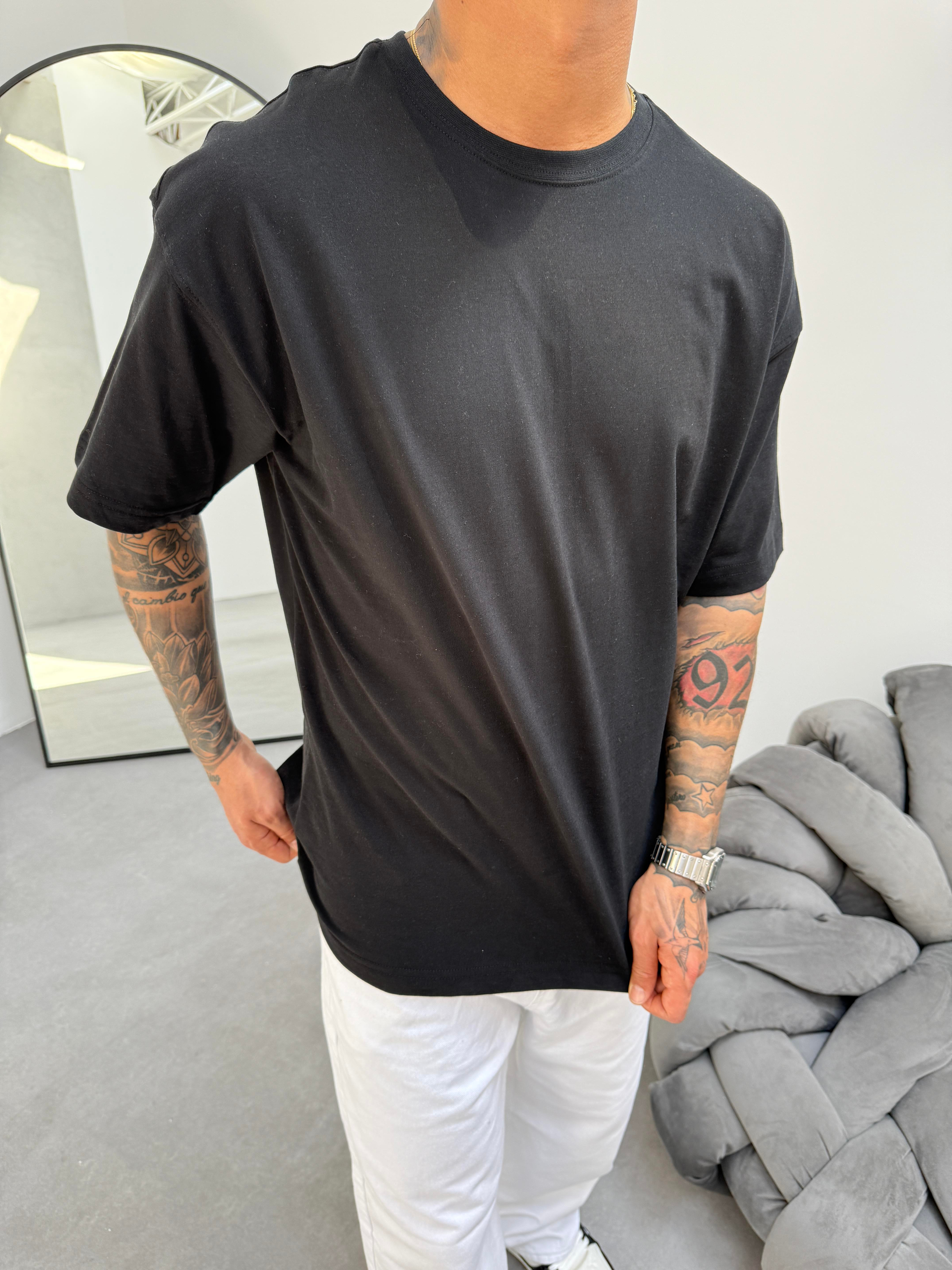 Erkek Düz Basic  T-Shirt - Siyah