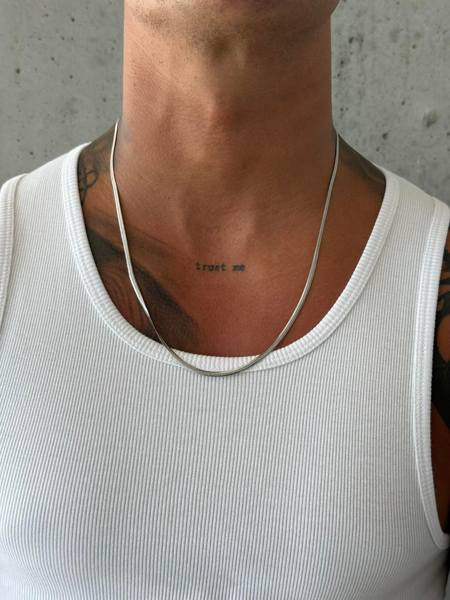 Erkek Flat Snake Zincir Kolye - Gümüş