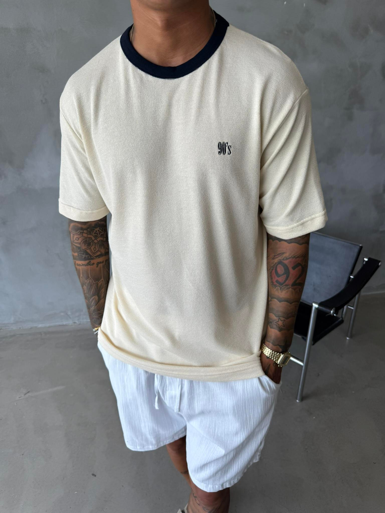 Erkek Oversize Basic 90's T-Shirt - Bej