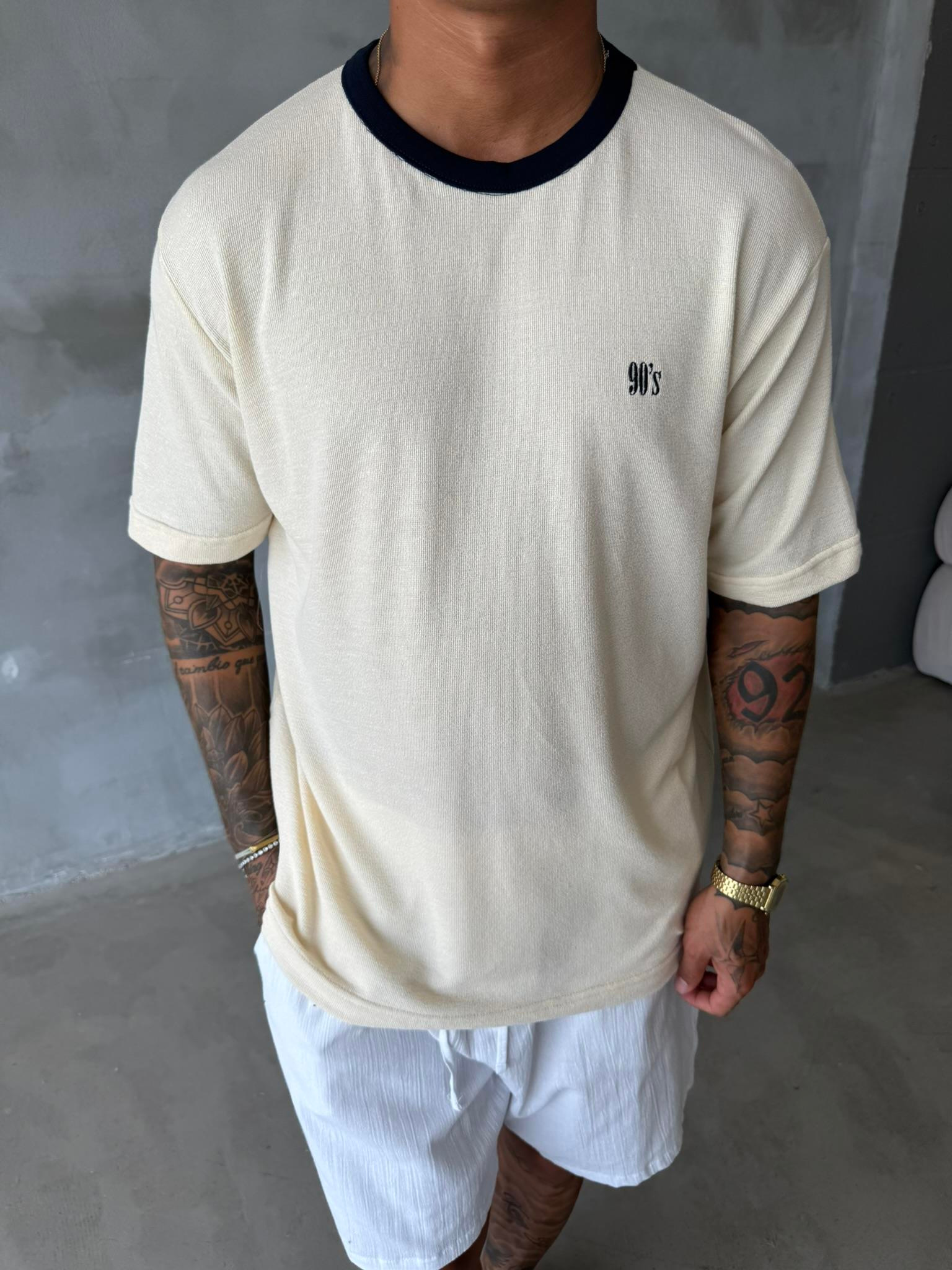 Erkek Oversize Basic 90's T-Shirt - Bej