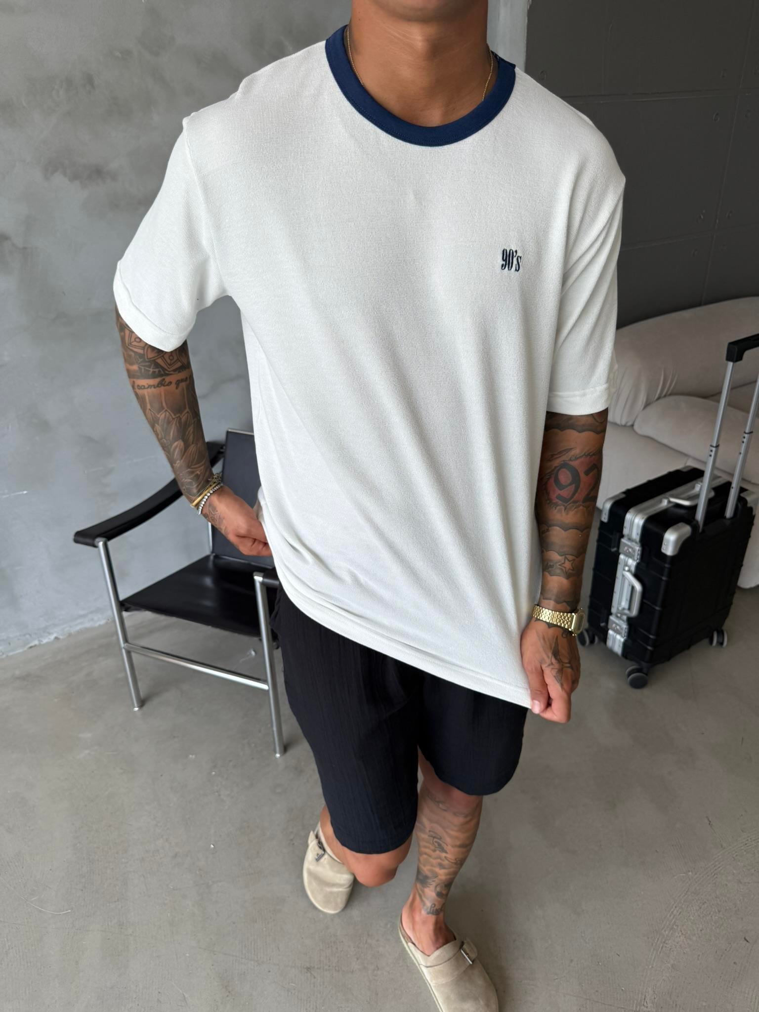 Erkek Oversize Basic 90's T-Shirt - Beyaz