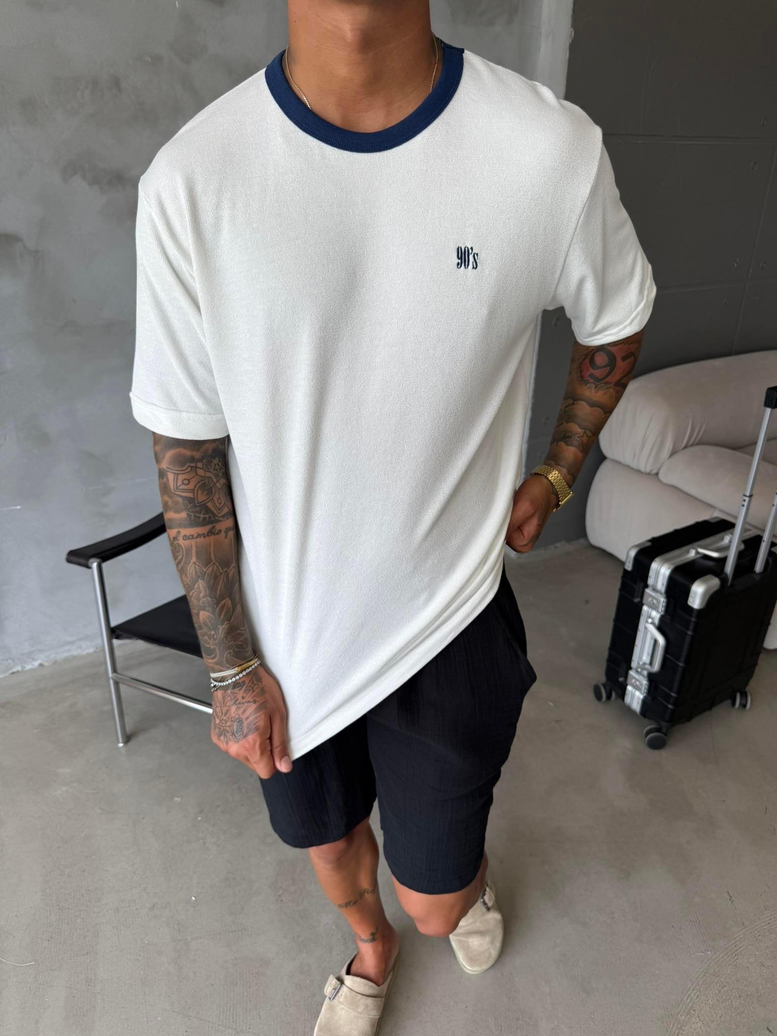 Erkek Oversize Basic 90's T-Shirt - Beyaz