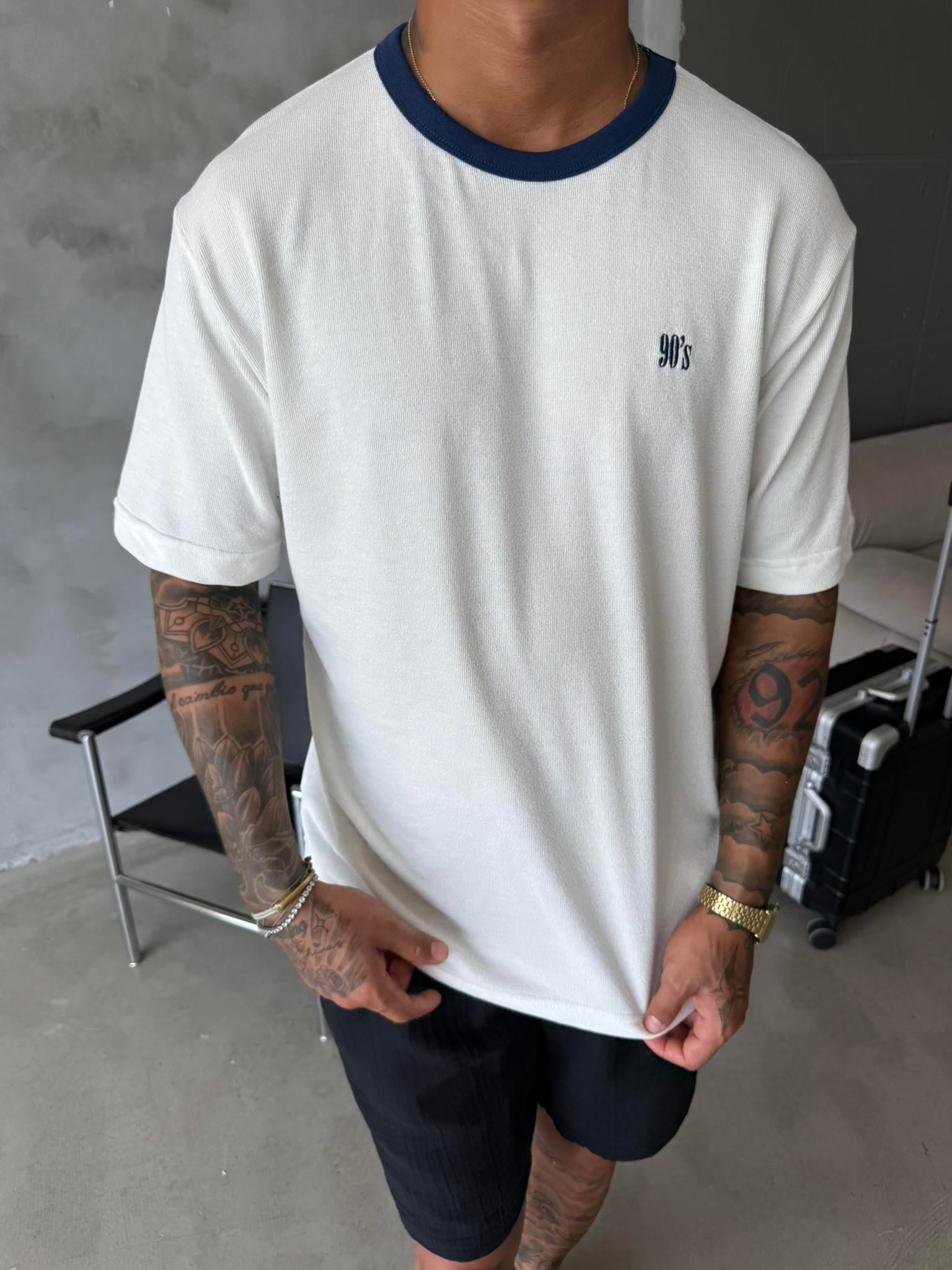 Erkek Oversize Basic 90's T-Shirt - Beyaz