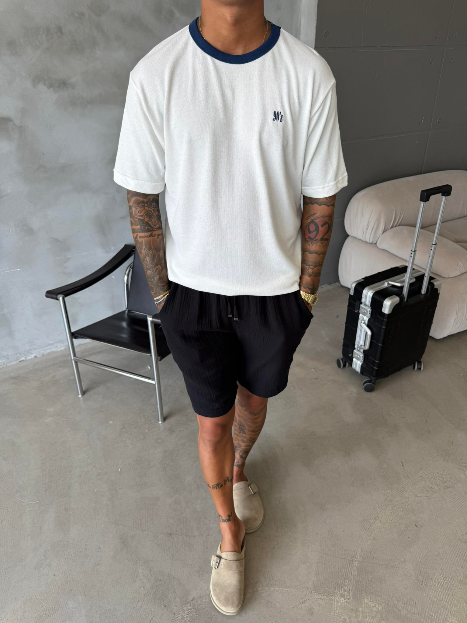 Erkek Oversize Basic 90's T-Shirt - Beyaz