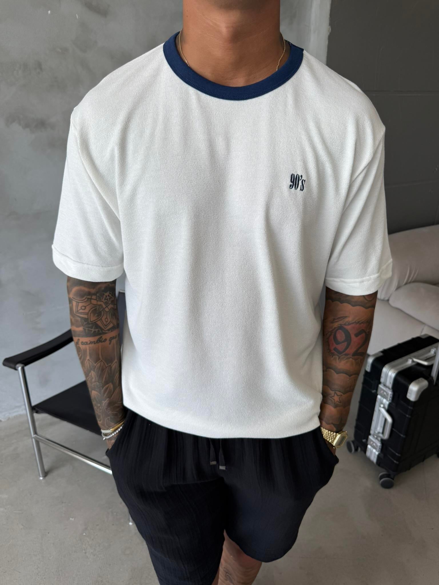 Erkek Oversize Basic 90's T-Shirt - Beyaz