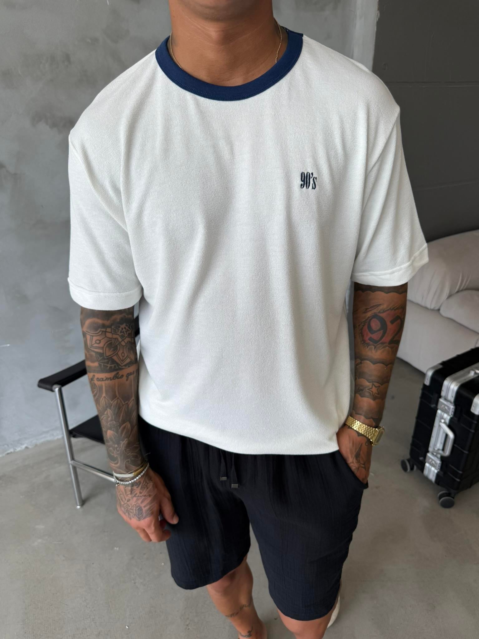 Erkek Oversize Basic 90's T-Shirt - Beyaz