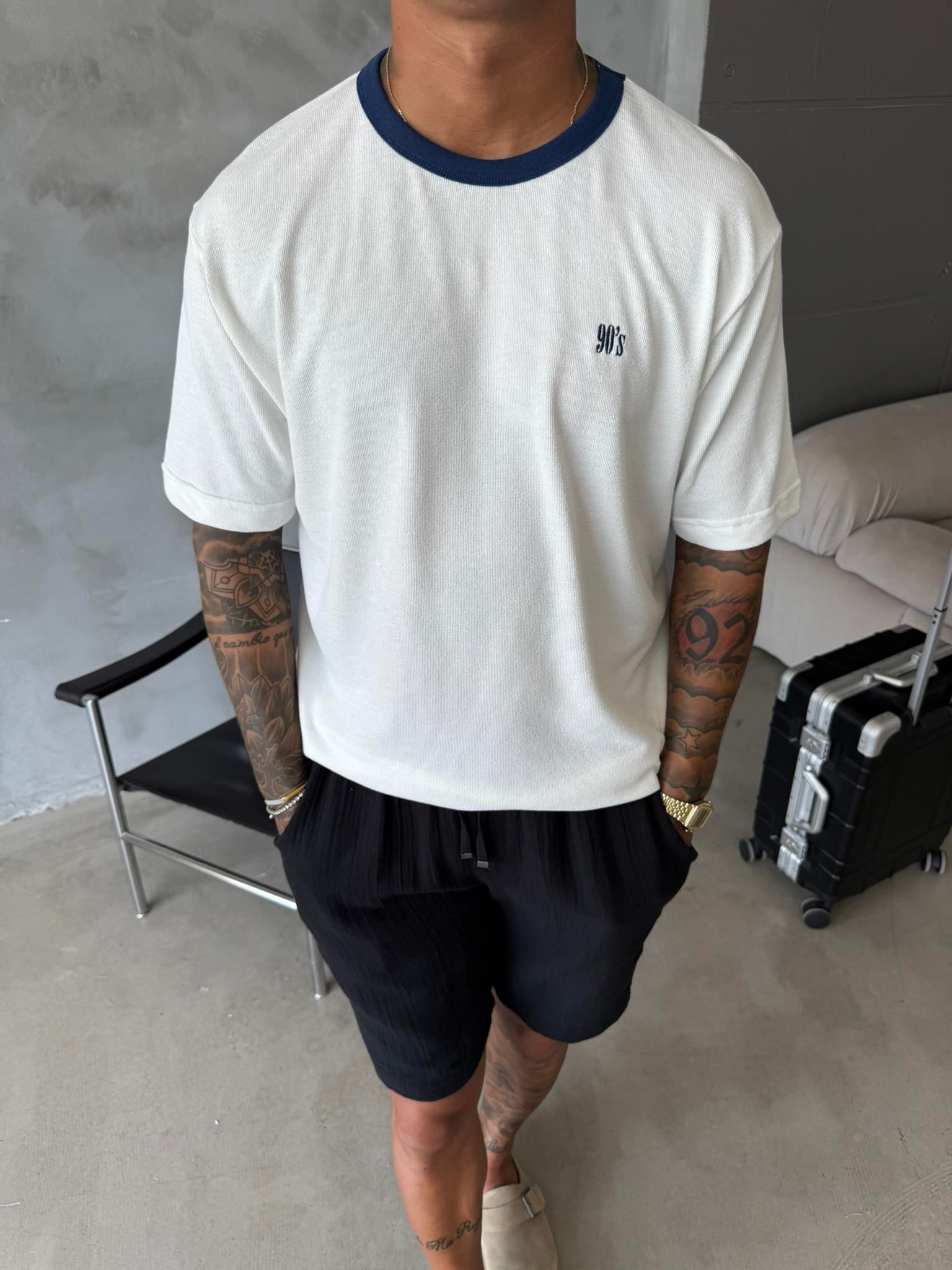 Erkek Oversize Basic 90's T-Shirt - Beyaz
