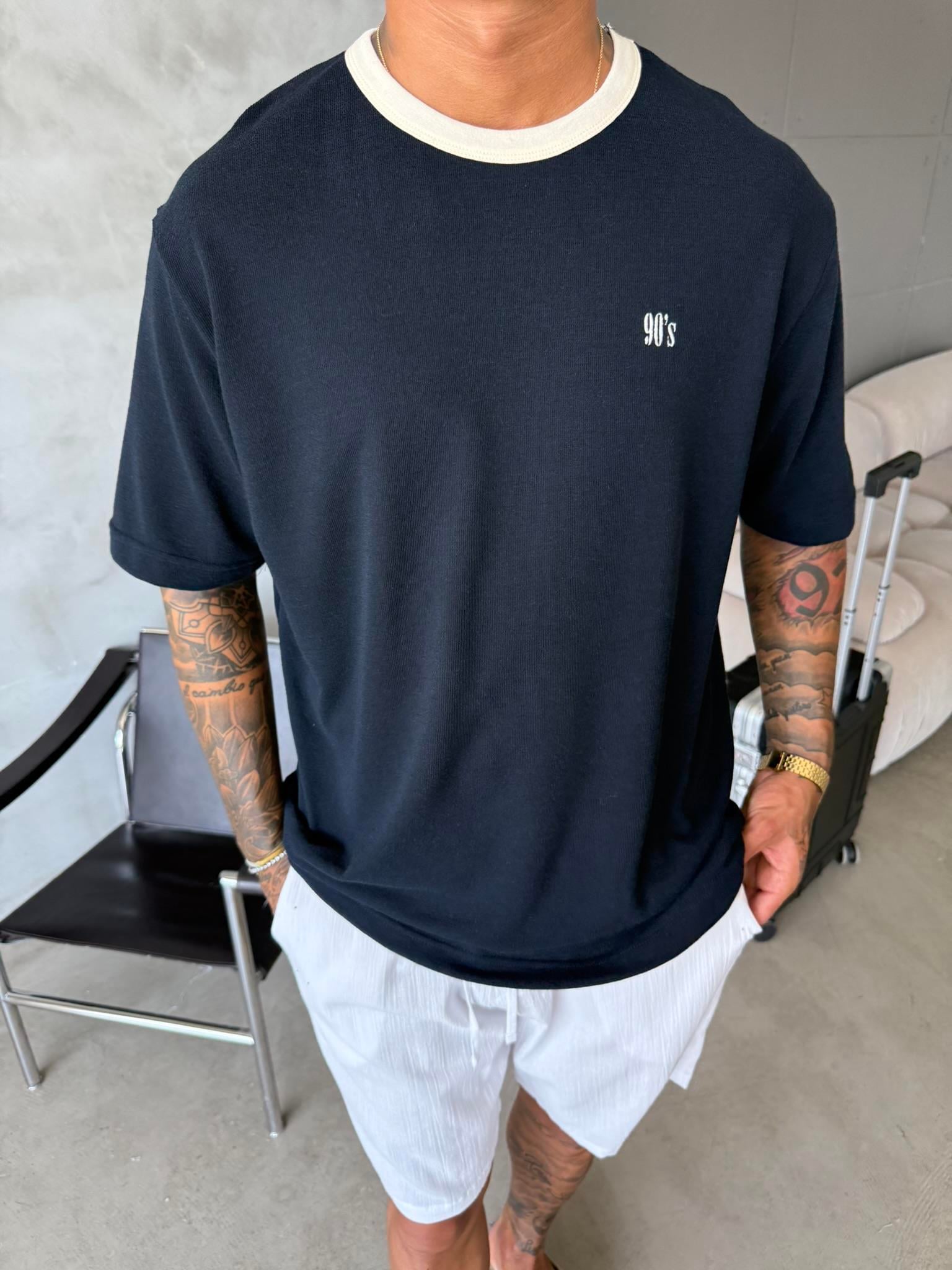 Erkek Oversize Basic 90's T-Shirt - Lacivert