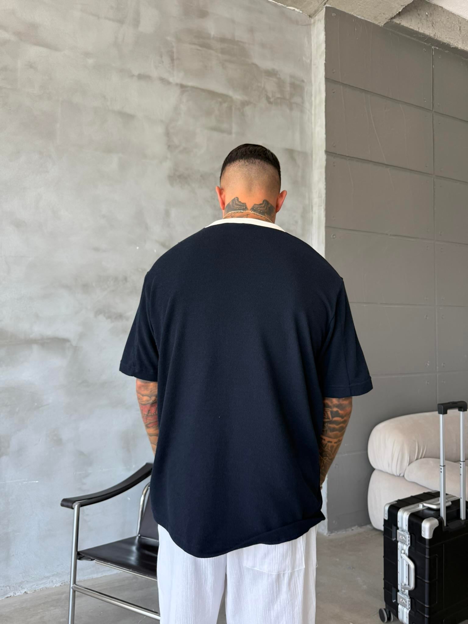 Erkek Oversize Basic 90's T-Shirt - Lacivert