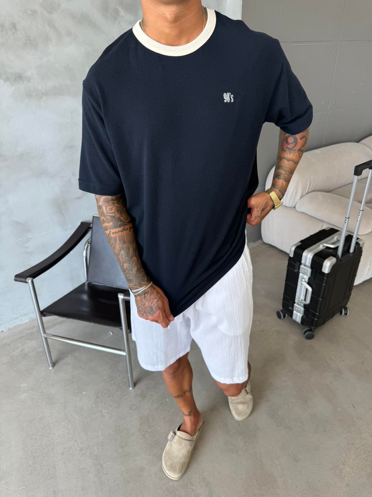 Erkek Oversize Basic 90's T-Shirt - Lacivert