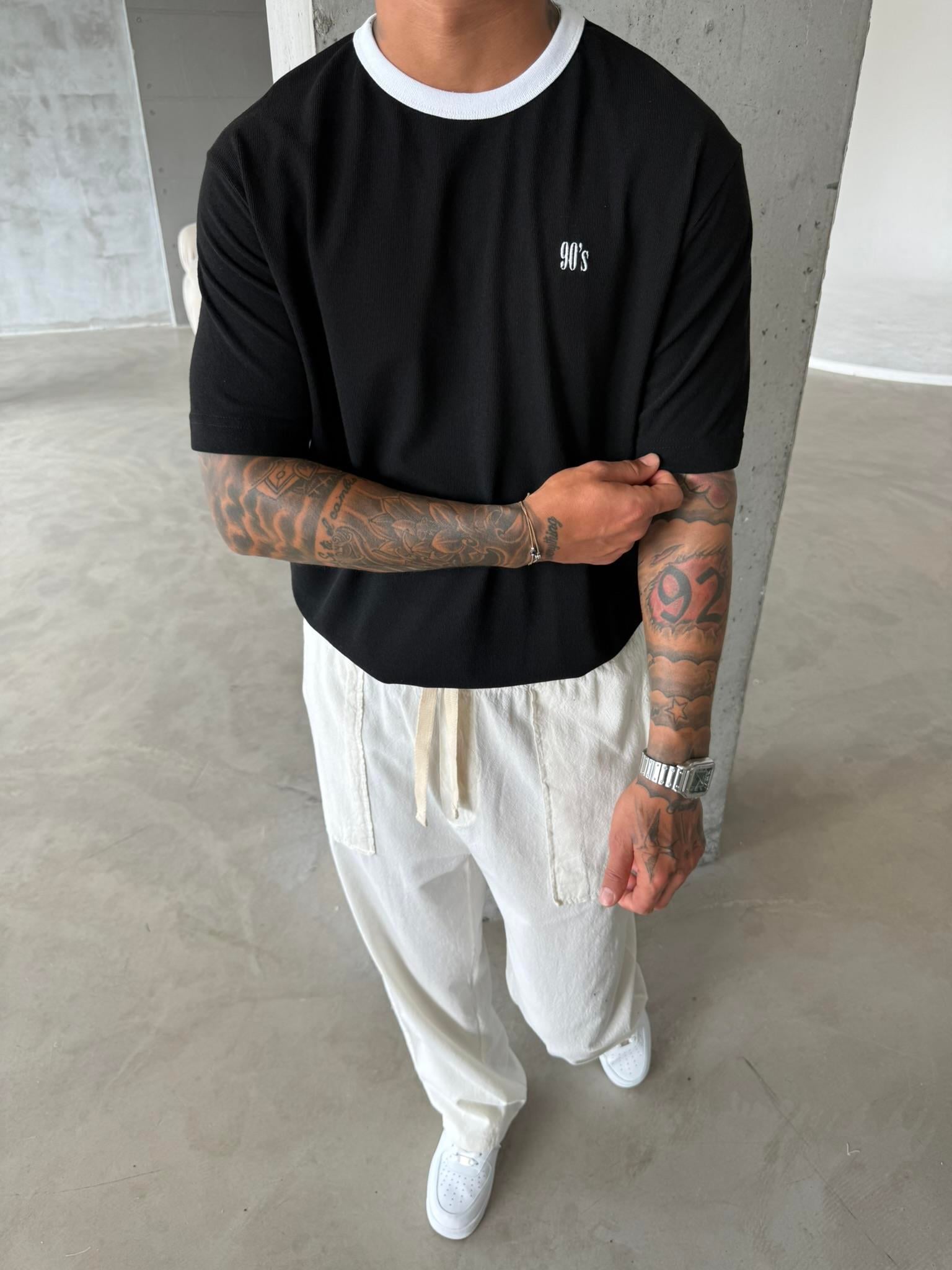 Erkek Oversize Basic 90's T-Shirt - Siyah