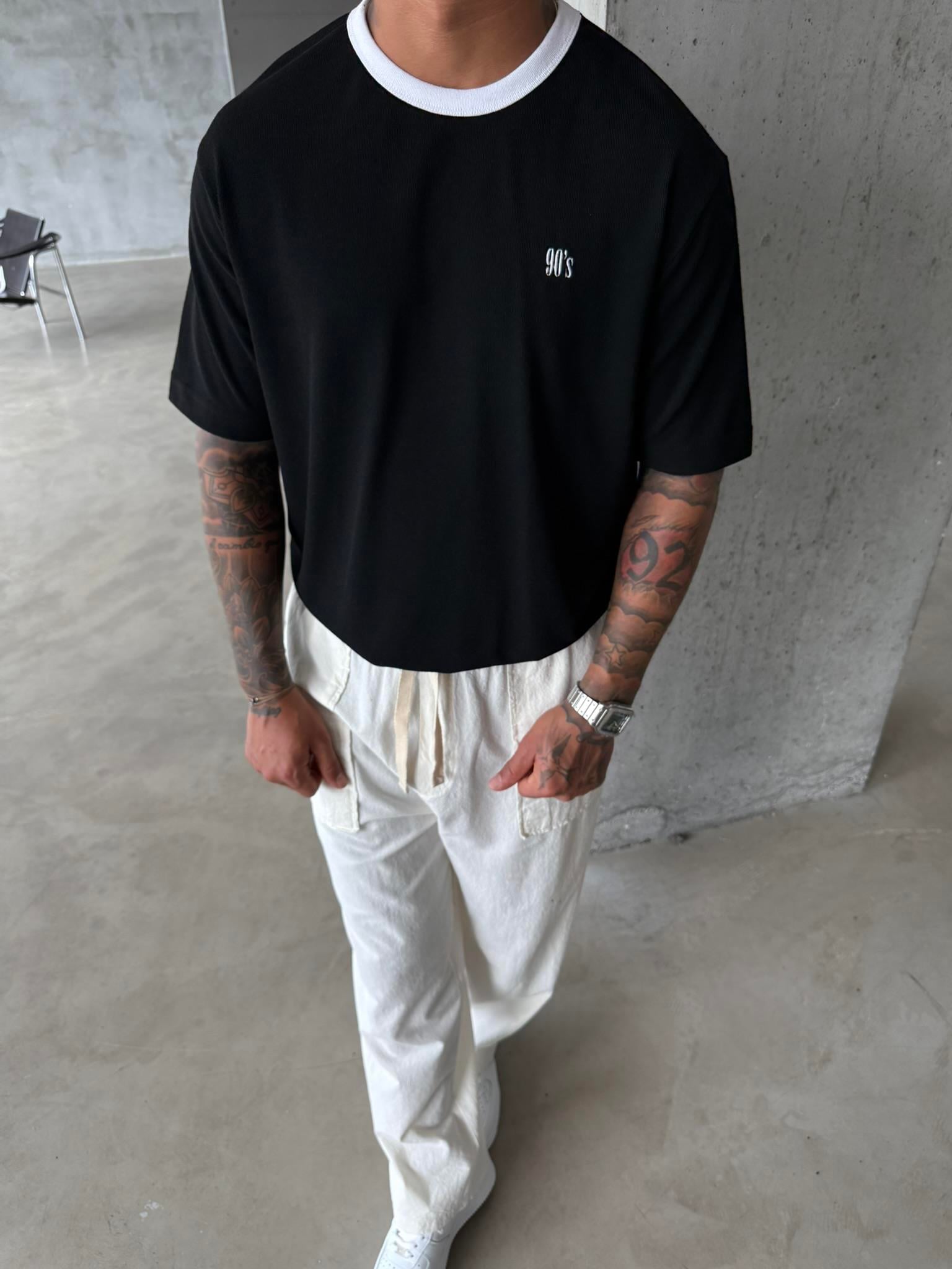 Erkek Oversize Basic 90's T-Shirt - Siyah