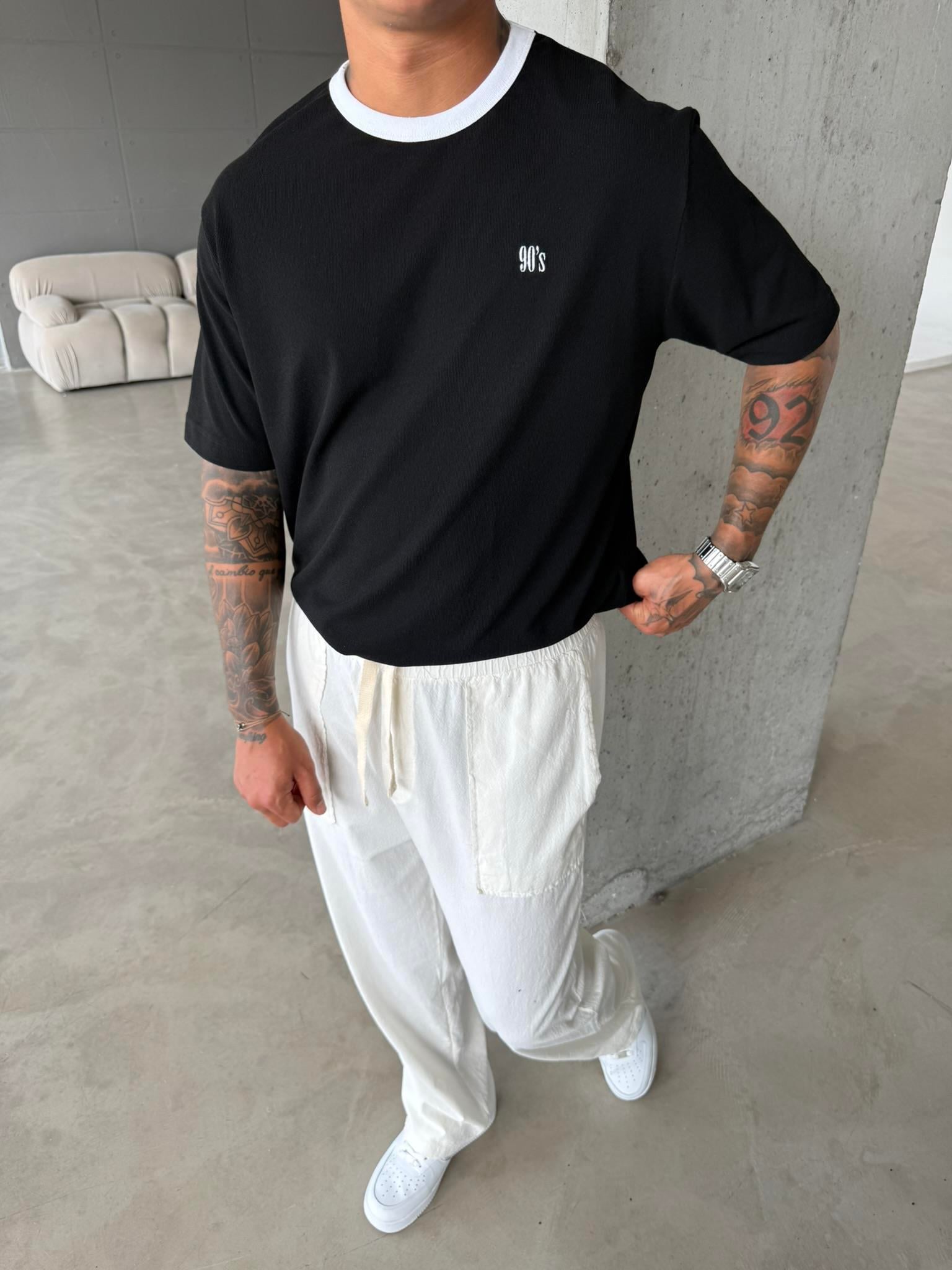 Erkek Oversize Basic 90's T-Shirt - Siyah