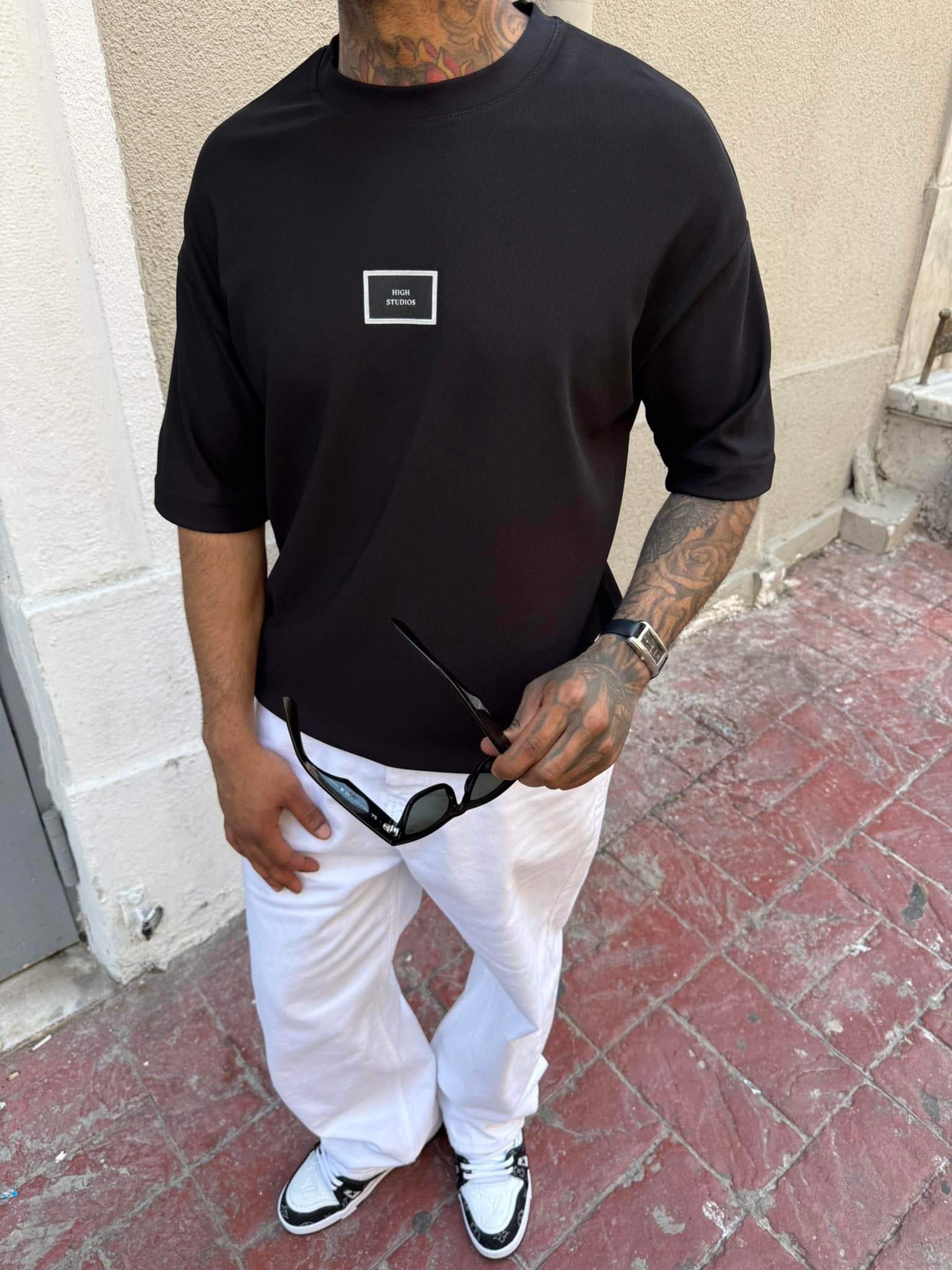 Erkek Oversize Basic High StudiosT-Shirt - Siyah