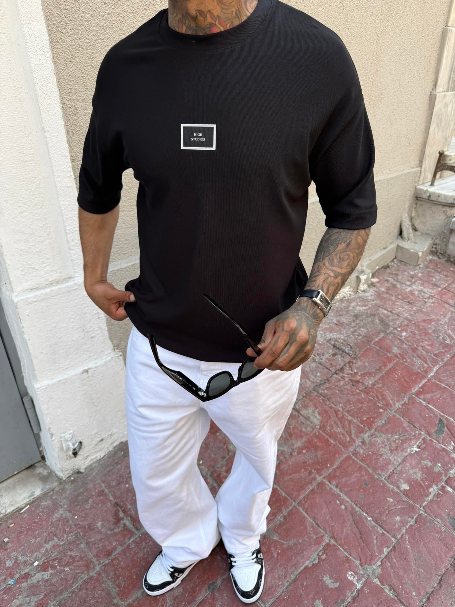 Erkek Oversize Basic High StudiosT-Shirt - Siyah