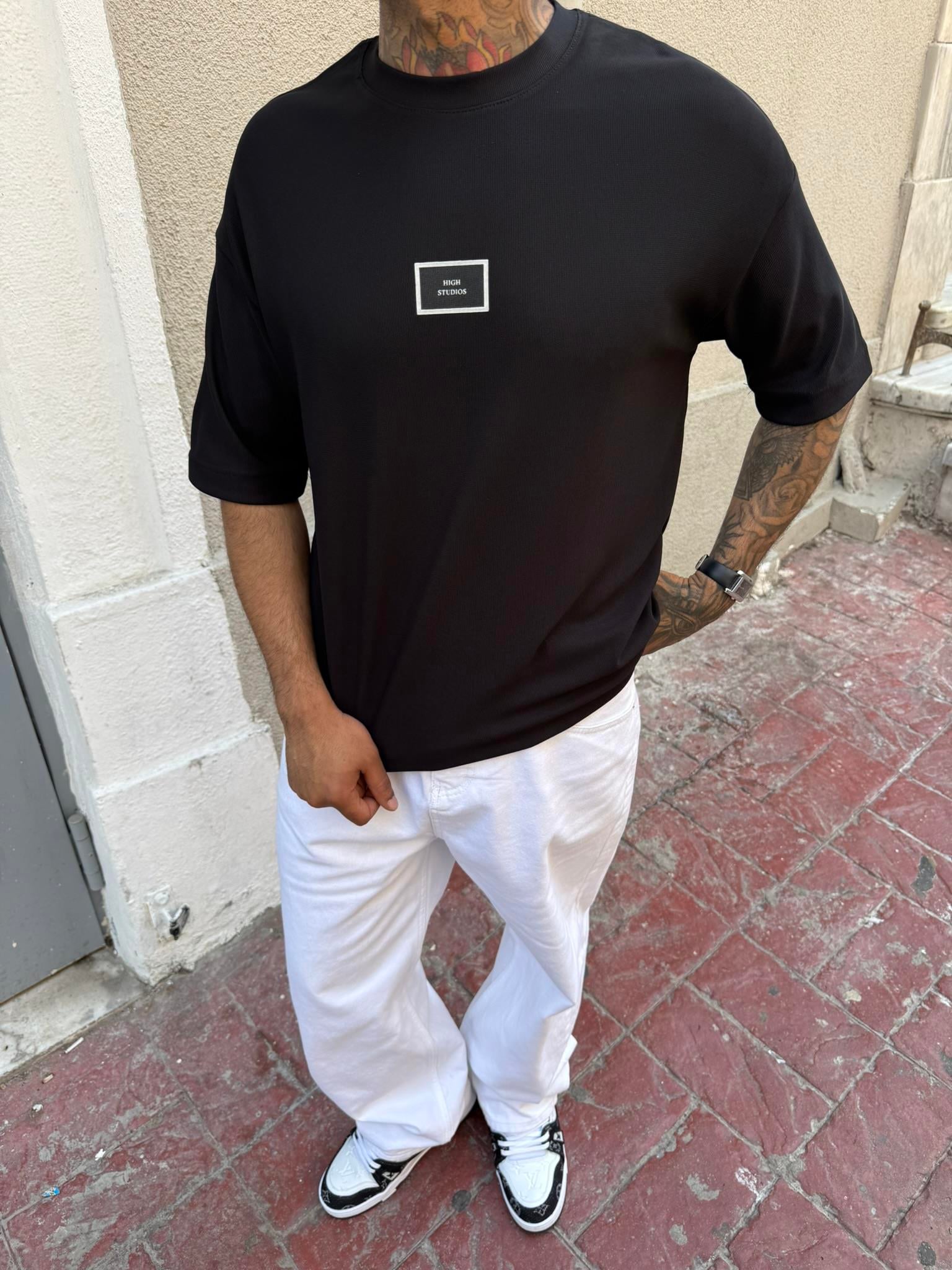 Erkek Oversize Basic High StudiosT-Shirt - Siyah