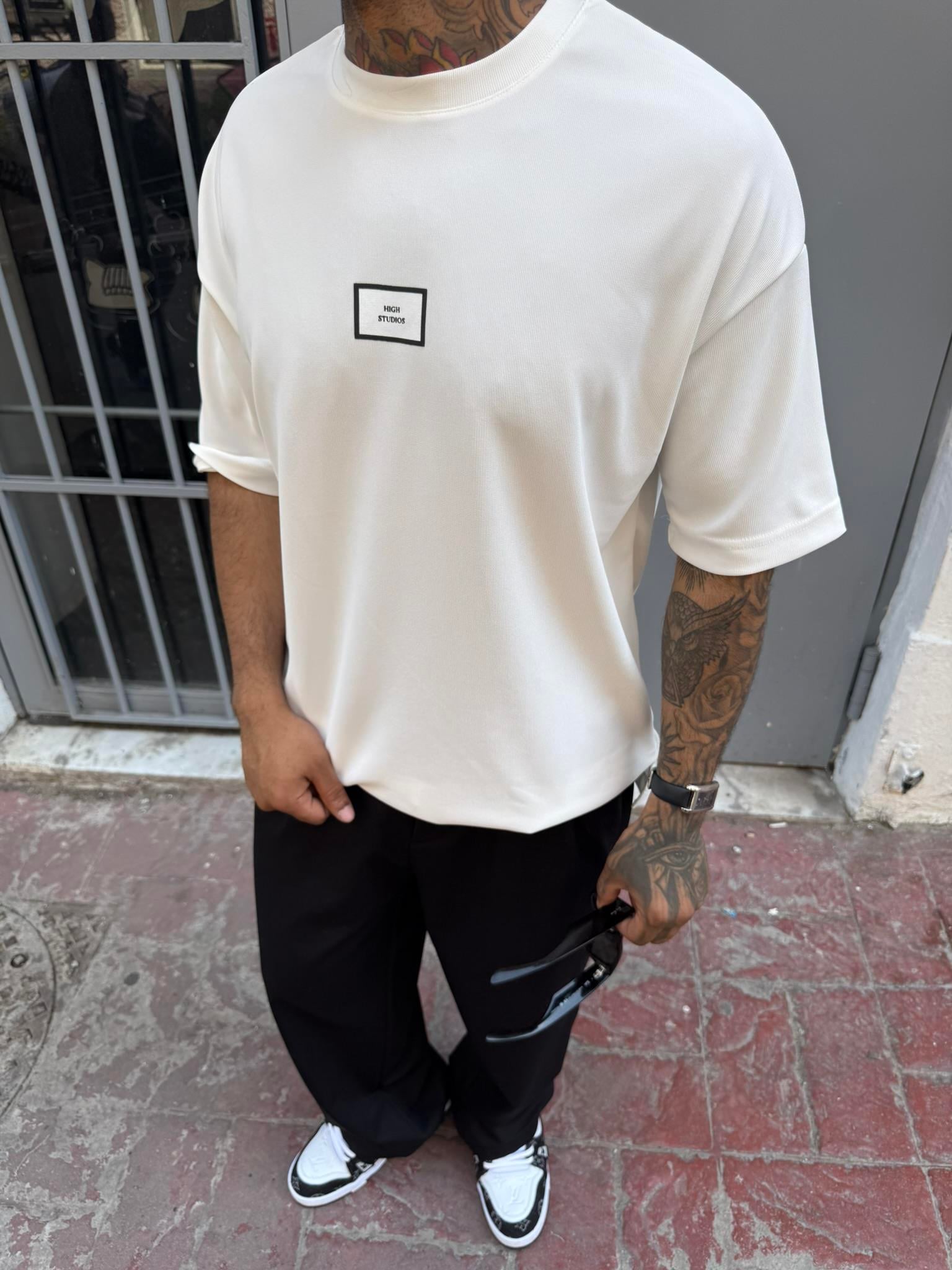 Erkek Oversize Basic High StudiosT-Shirt - Beyaz