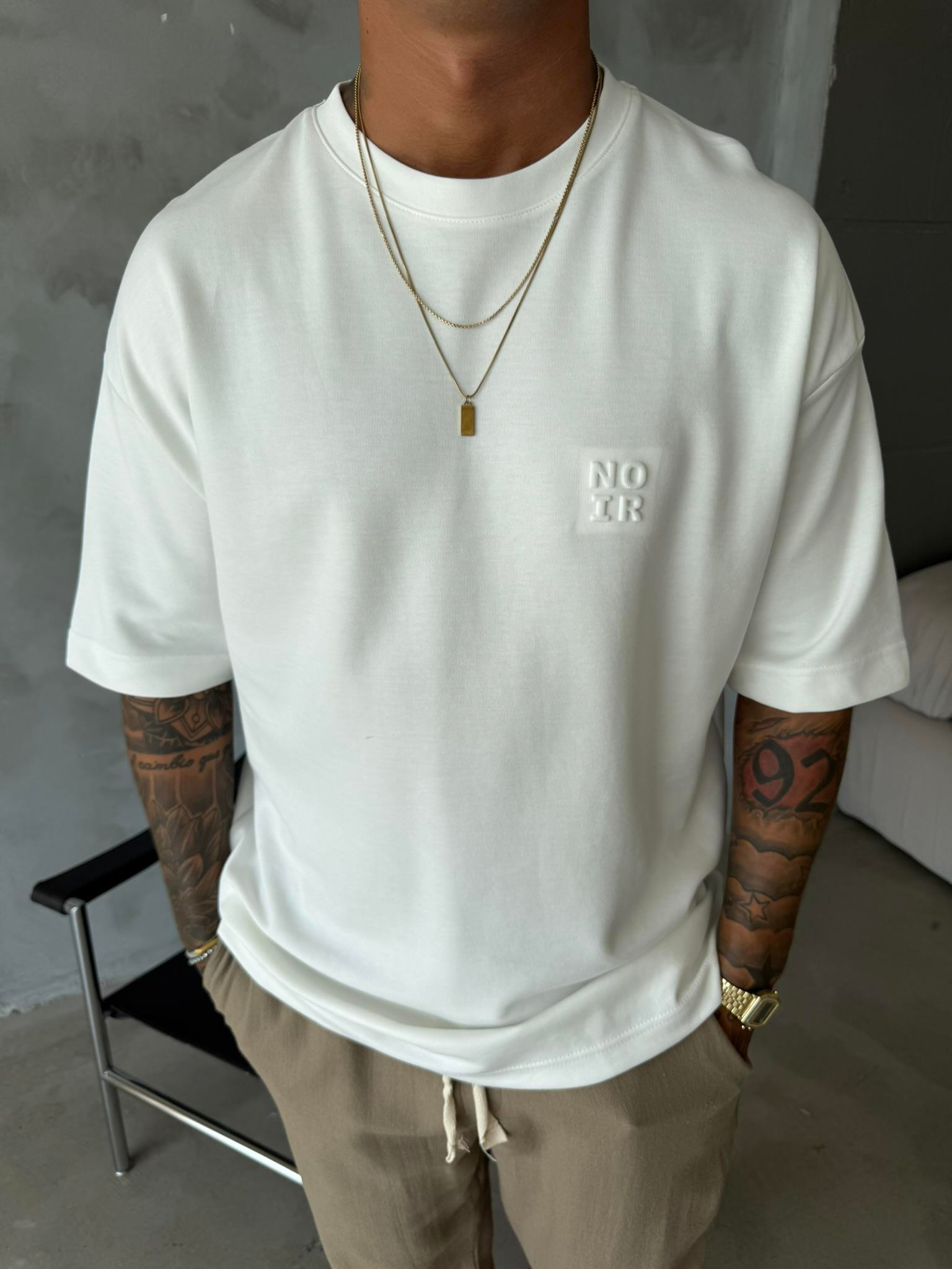 Erkek Oversize Basic NO IR T-Shirt - Beyaz