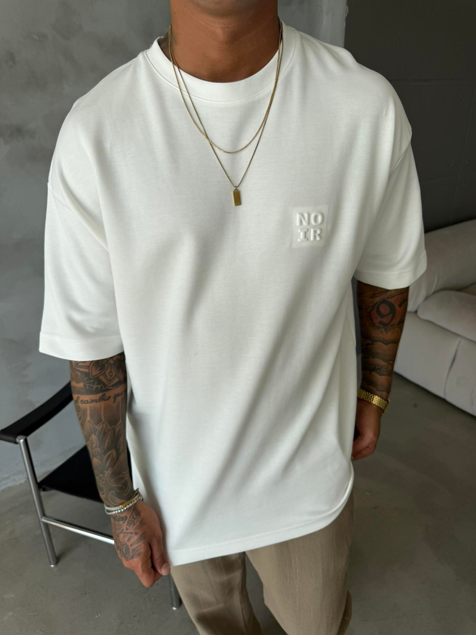 Erkek Oversize Basic NO IR T-Shirt - Beyaz