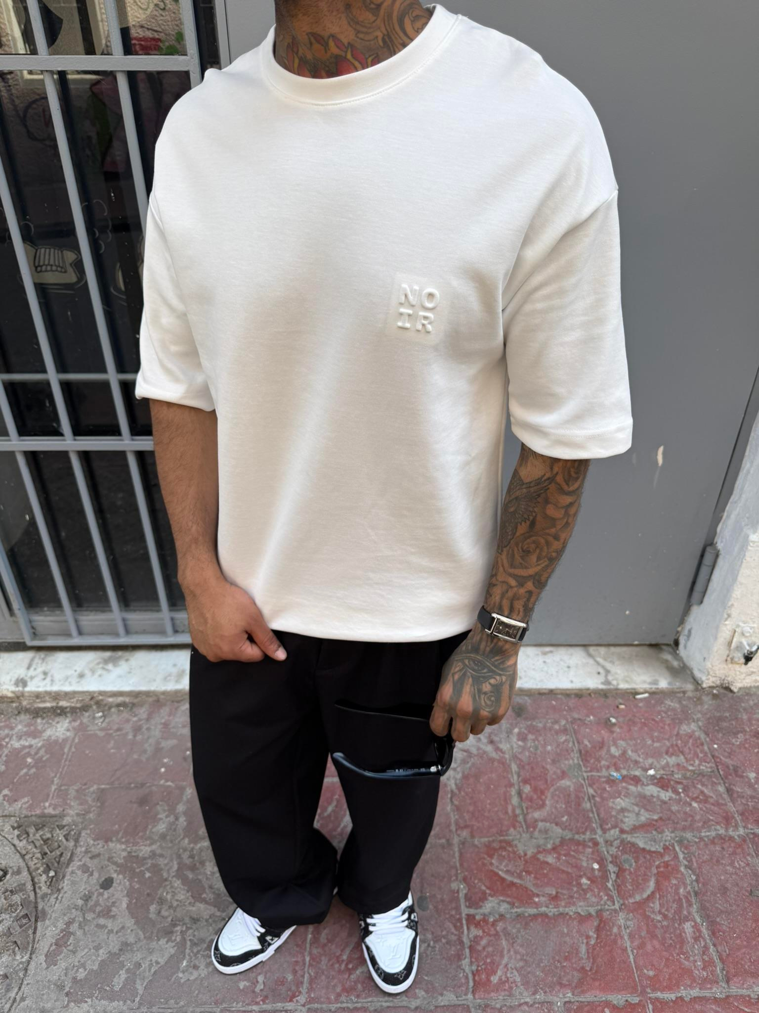 Erkek Oversize Basic NO IR T-Shirt - Beyaz