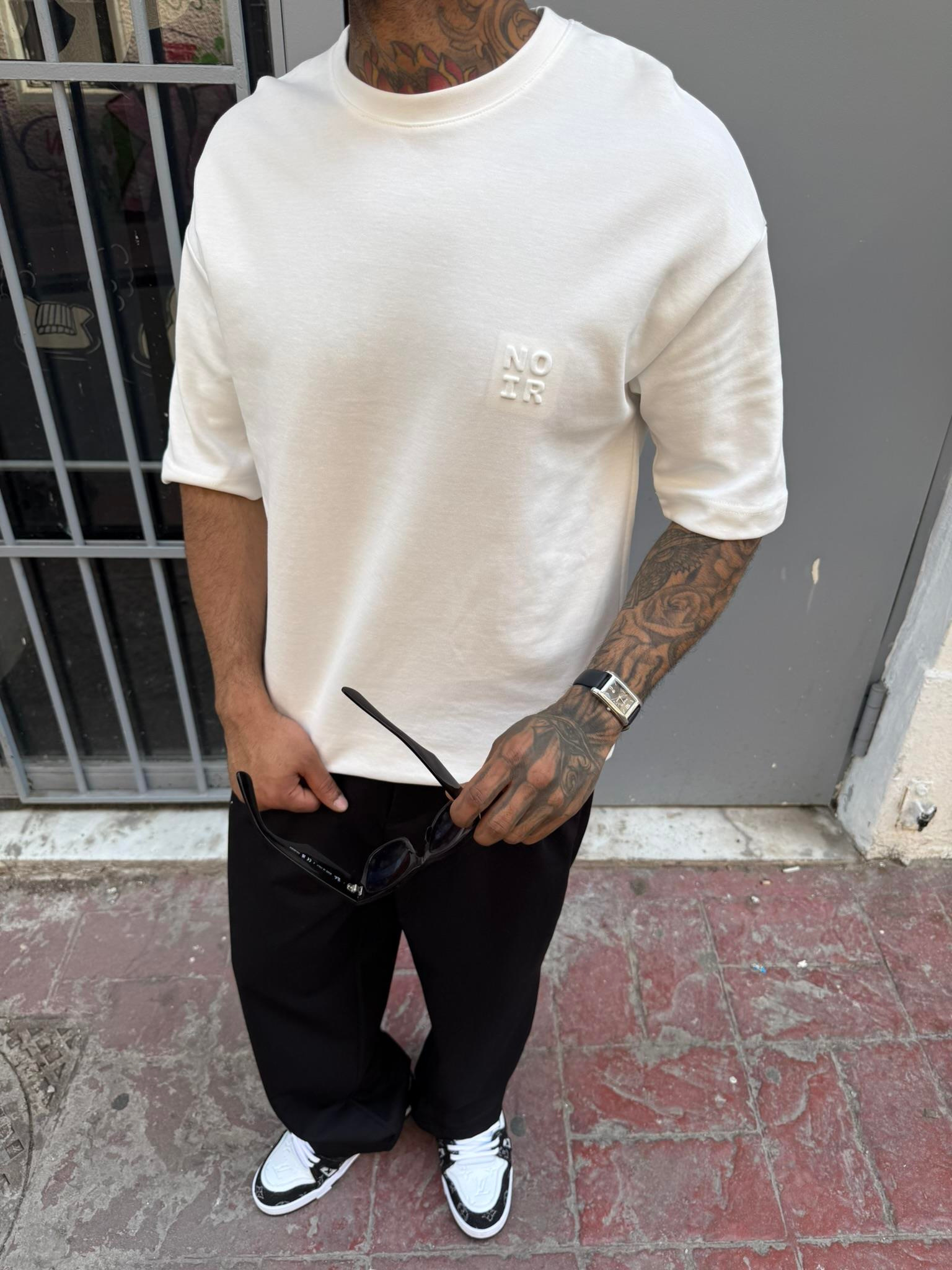 Erkek Oversize Basic NO IR T-Shirt - Beyaz