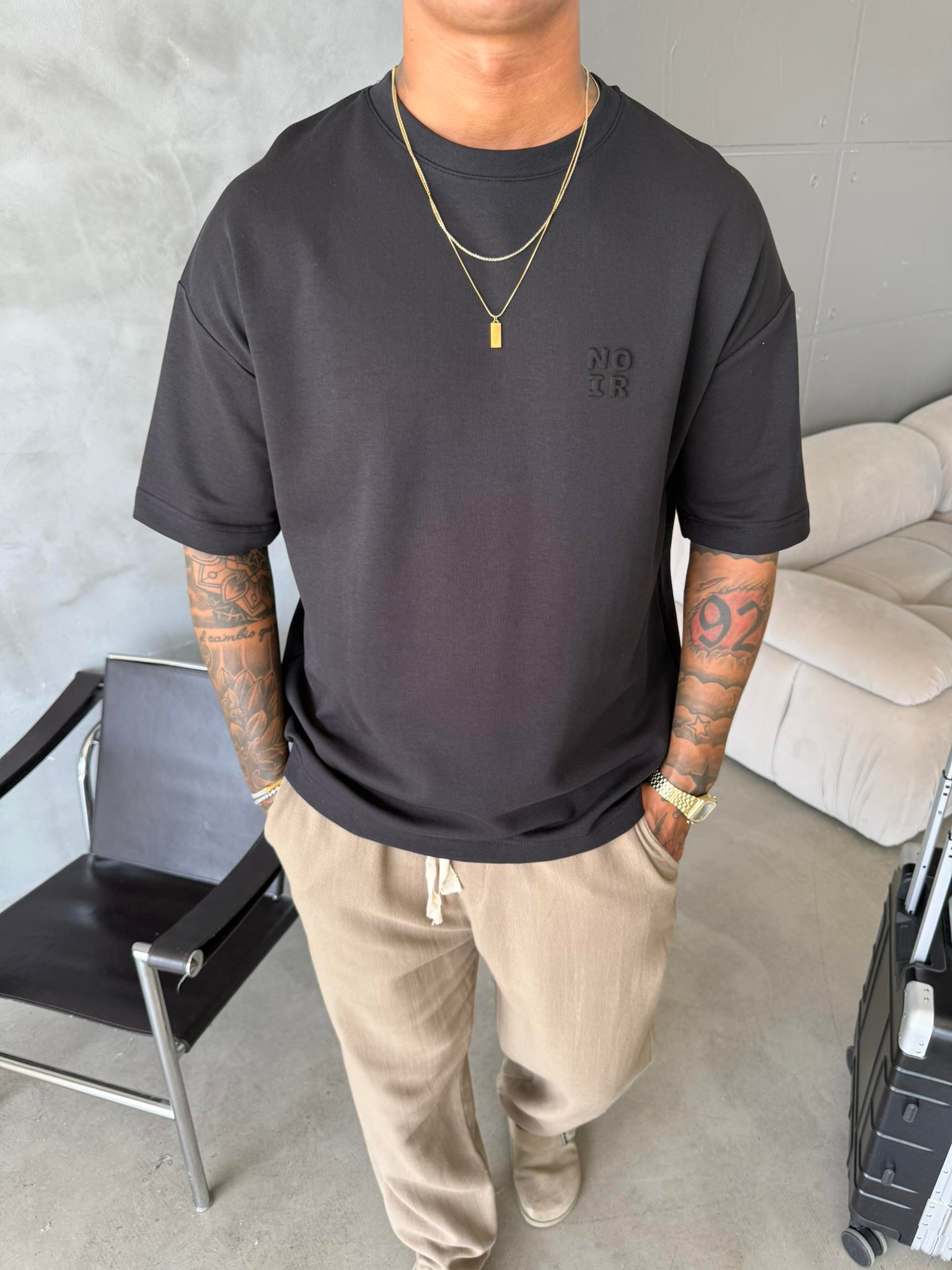 Erkek Oversize Basic NO IR T-Shirt - Siyah