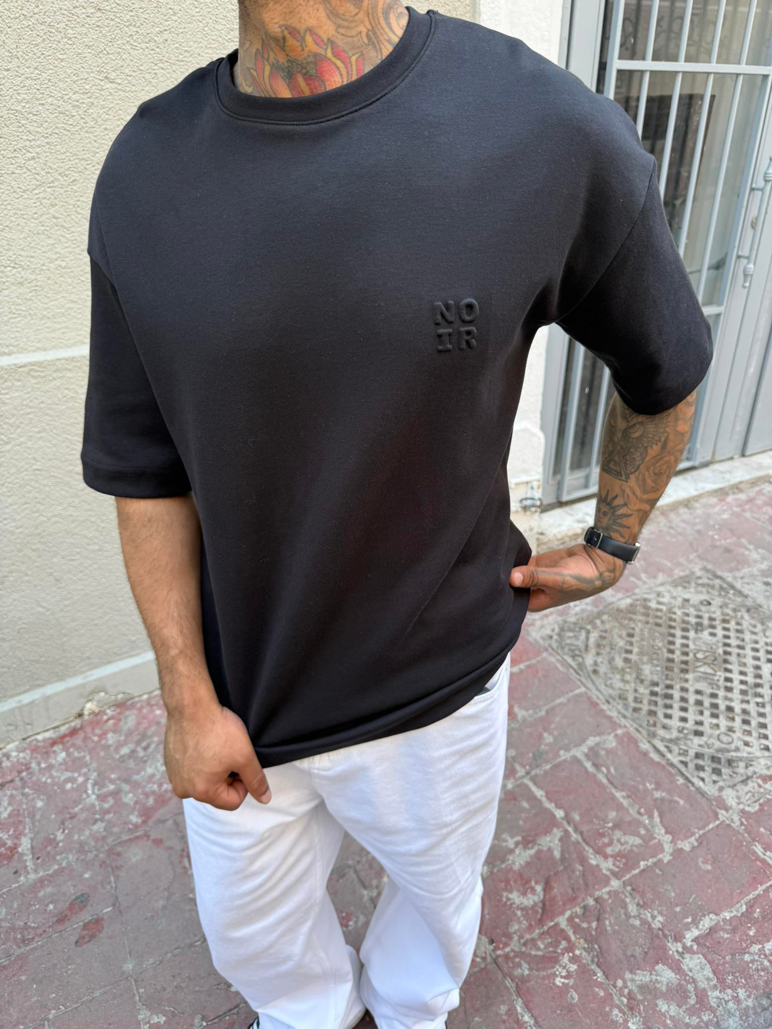 Erkek Oversize Basic NO IR T-Shirt - Siyah