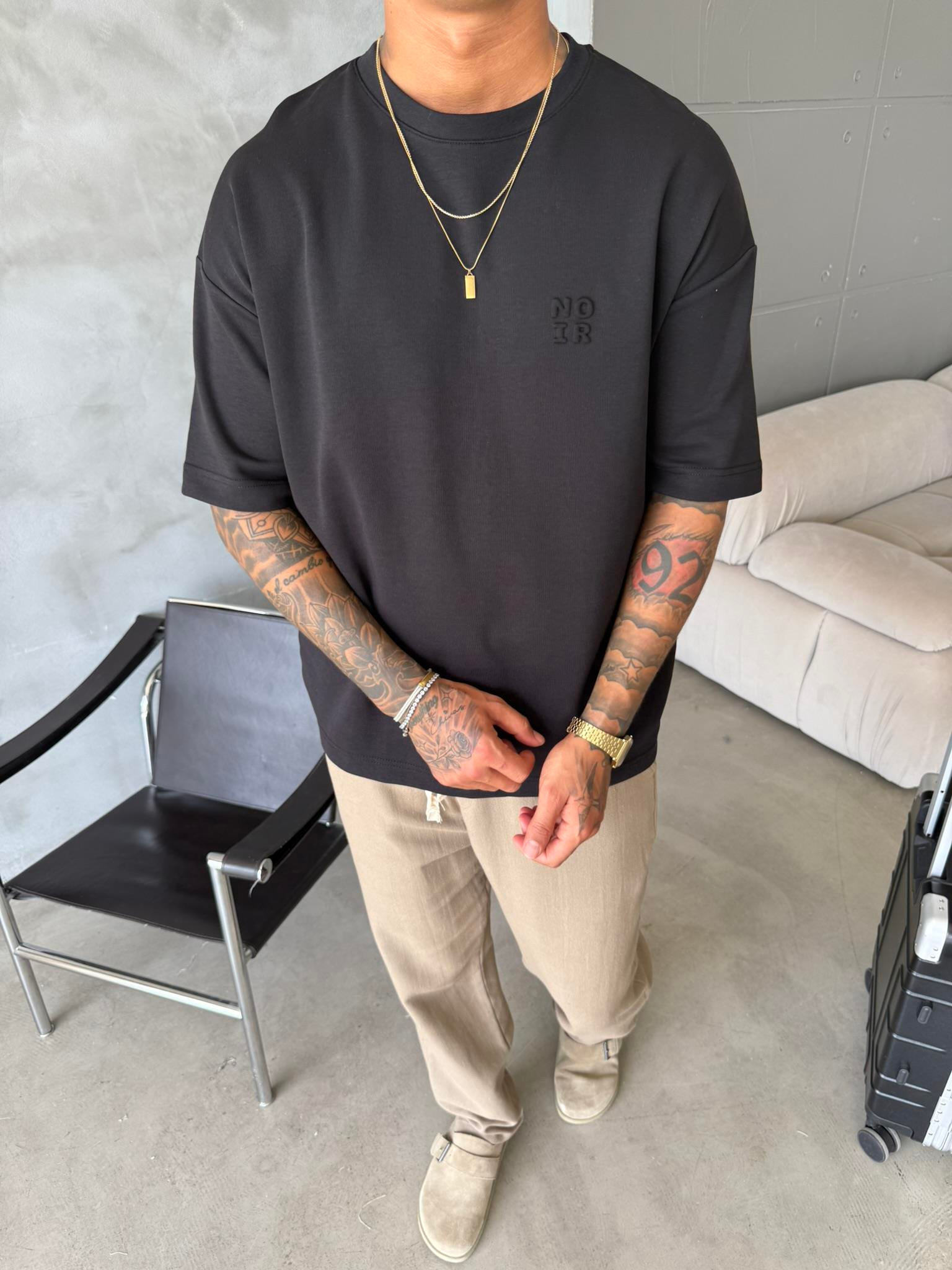 Erkek Oversize Basic NO IR T-Shirt - Siyah