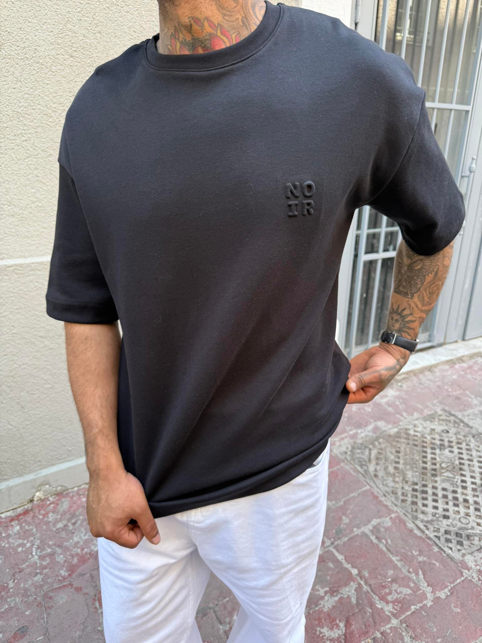 Erkek Oversize Basic NO IR T-Shirt - Siyah