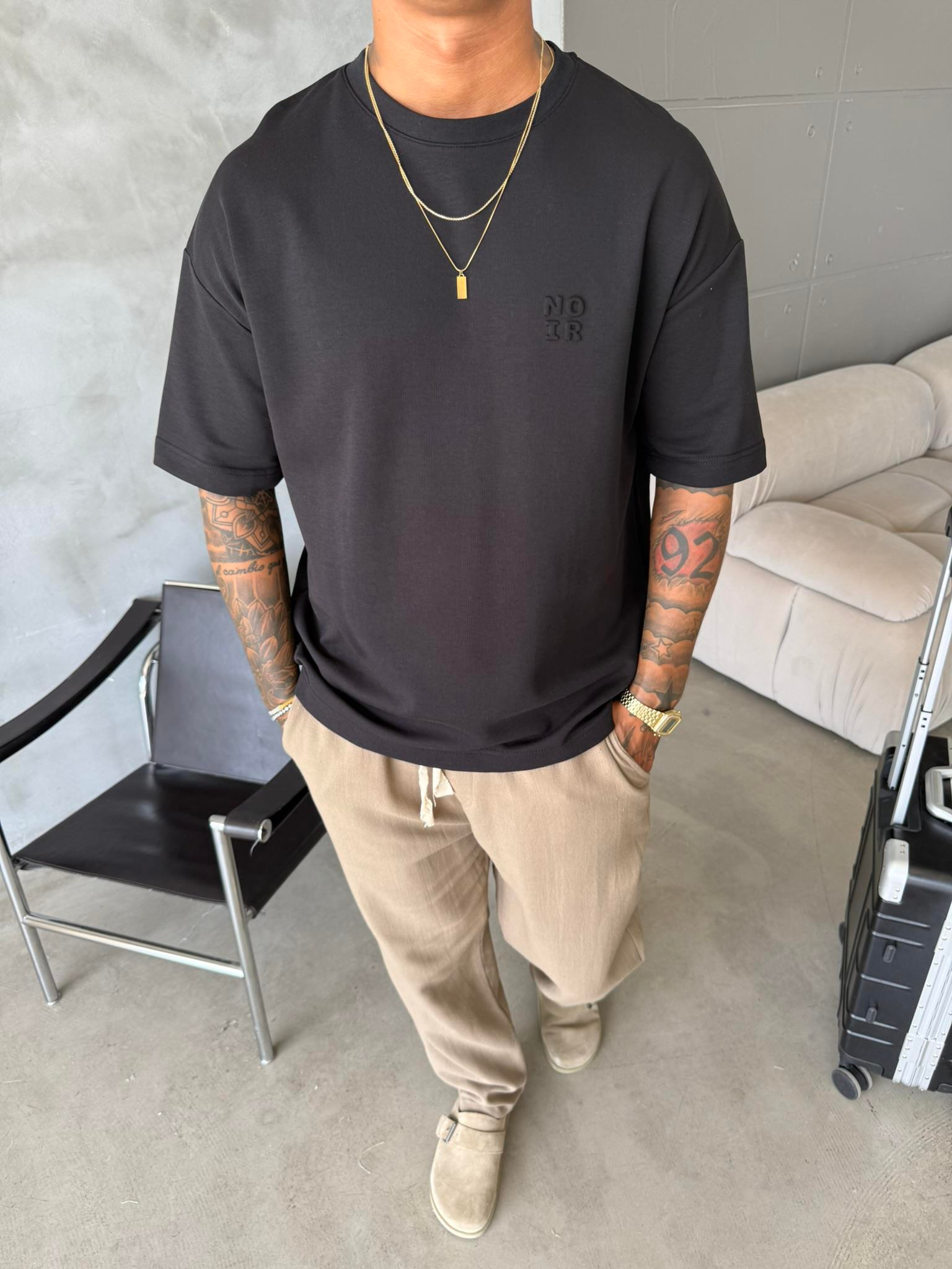 Erkek Oversize Basic NO IR T-Shirt - Siyah